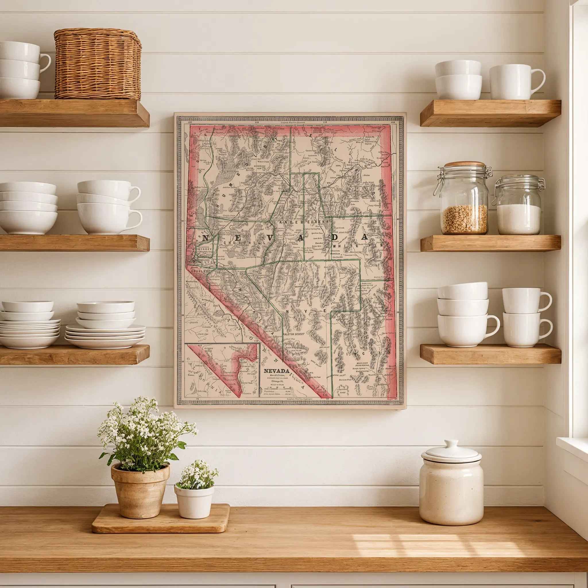 Nevada Map - Vintage 1883 Historical Map Art Print