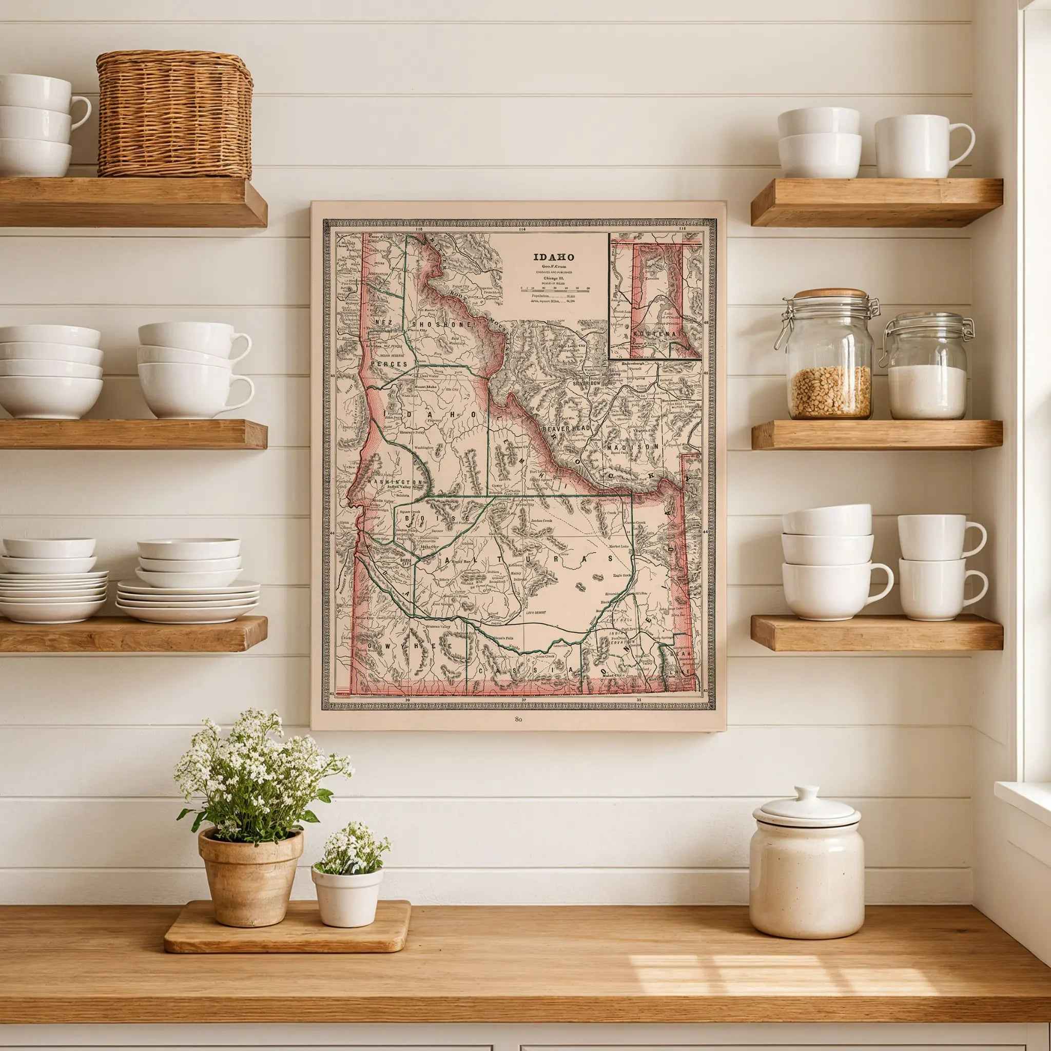 Idaho Map - Vintage 1883 Cram Historical Territory Map
