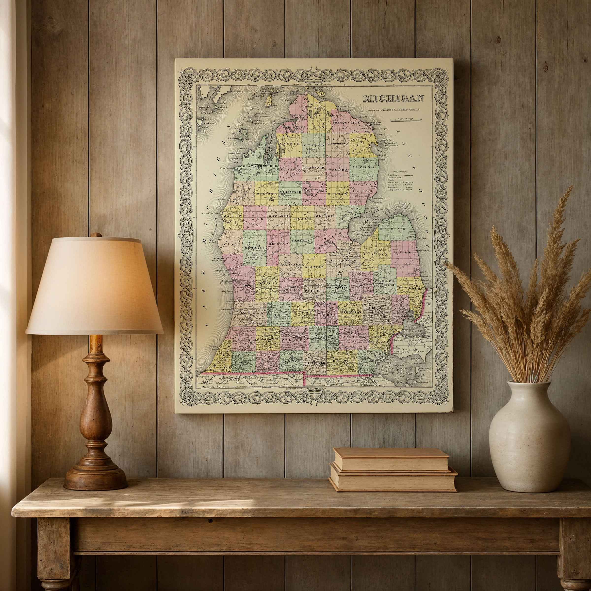 Michigan Map - Vintage State Map by Colton for Collectors and Home Decor