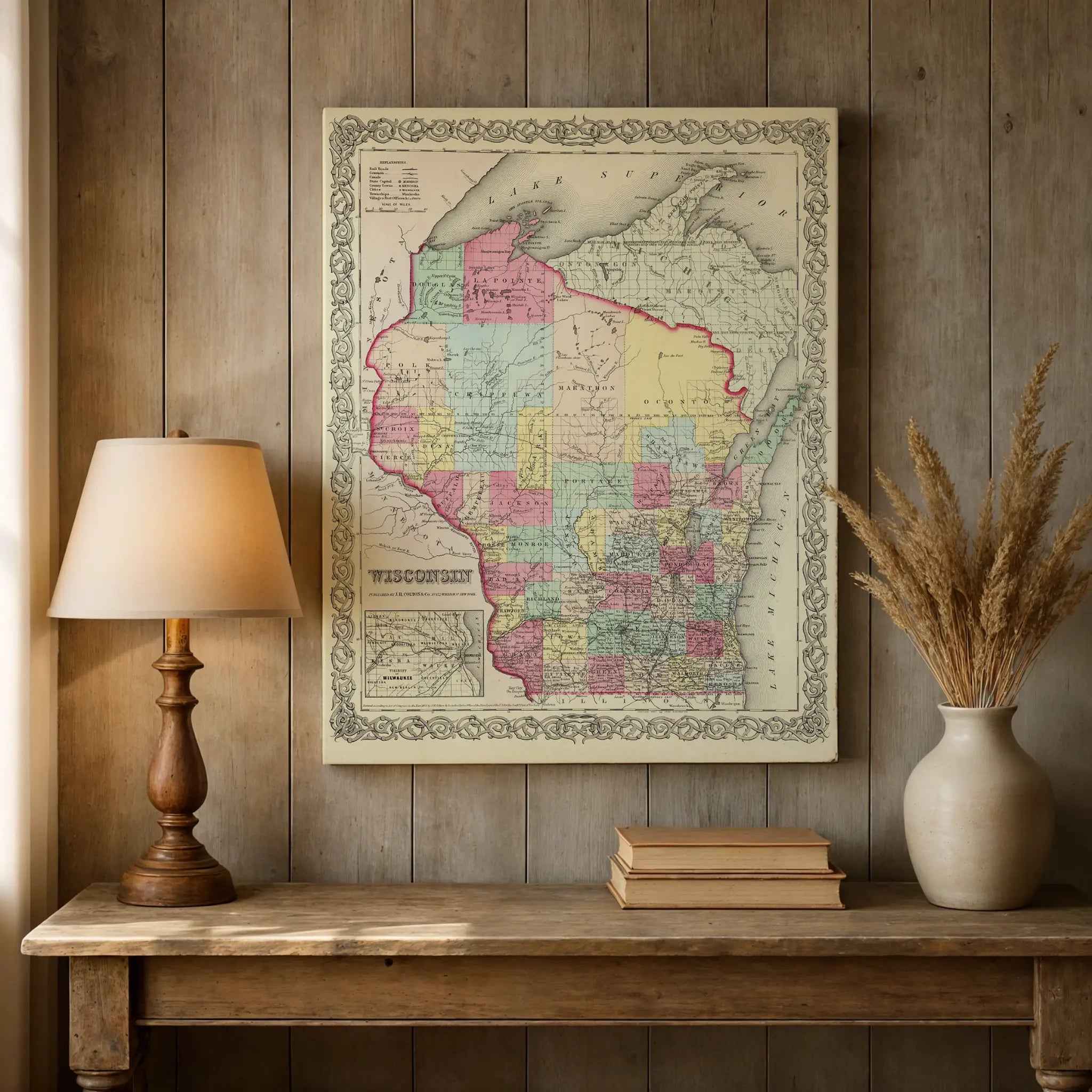 Wisconsin Map - Vintage 1855 Colton Historical Map