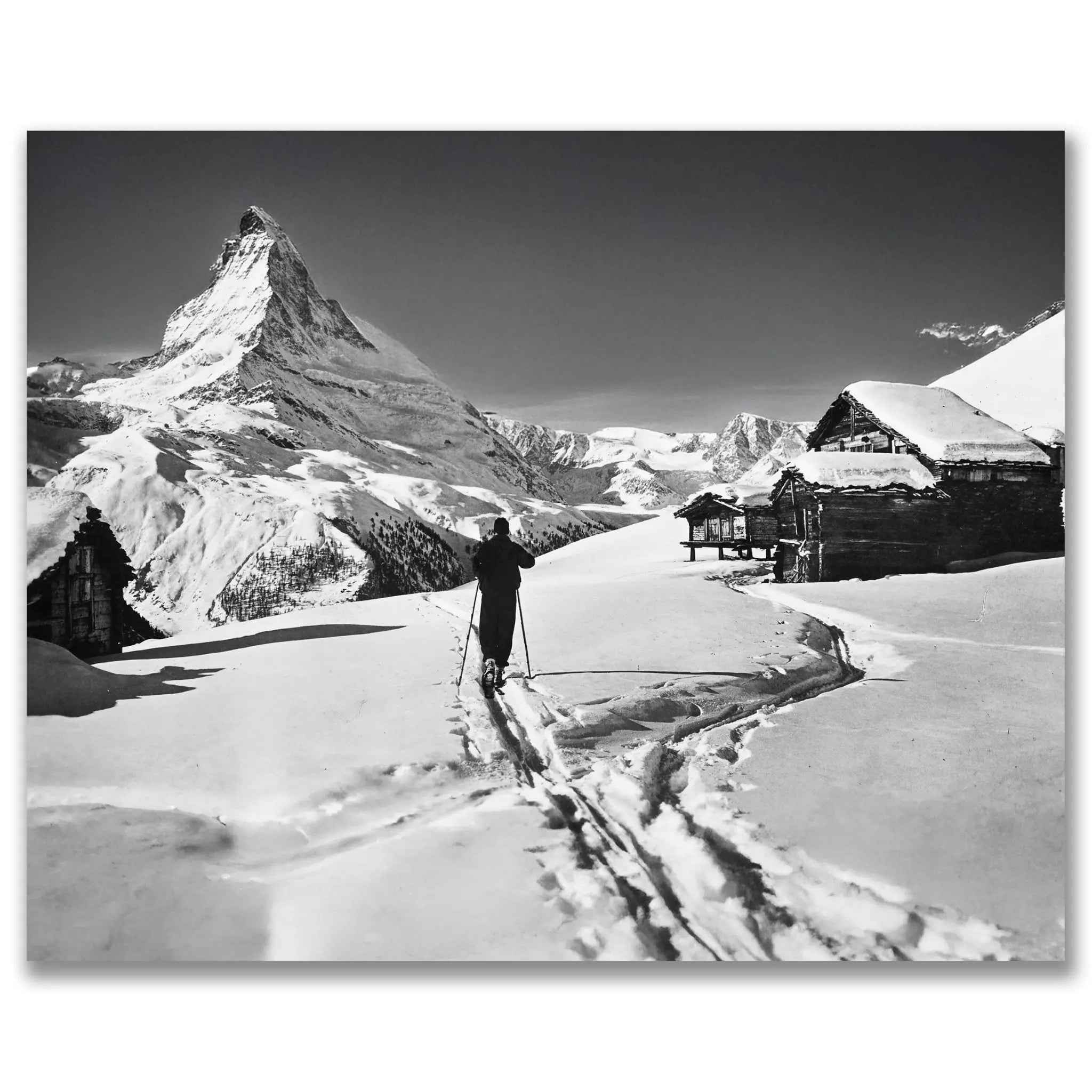 Vintage Matterhorn Skier Photo - Classic Swiss Alpine Artwork