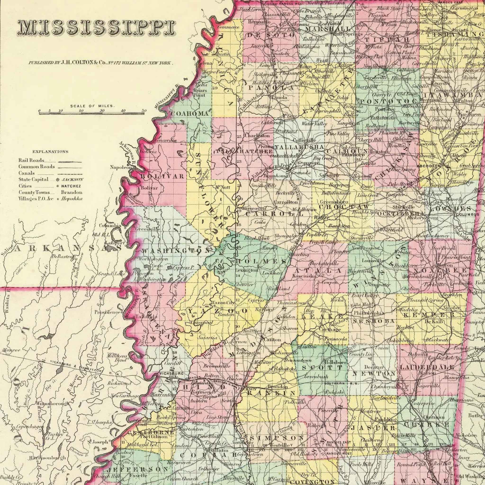 Mississippi Map - Vintage 1856 Colton Historical Art Print
