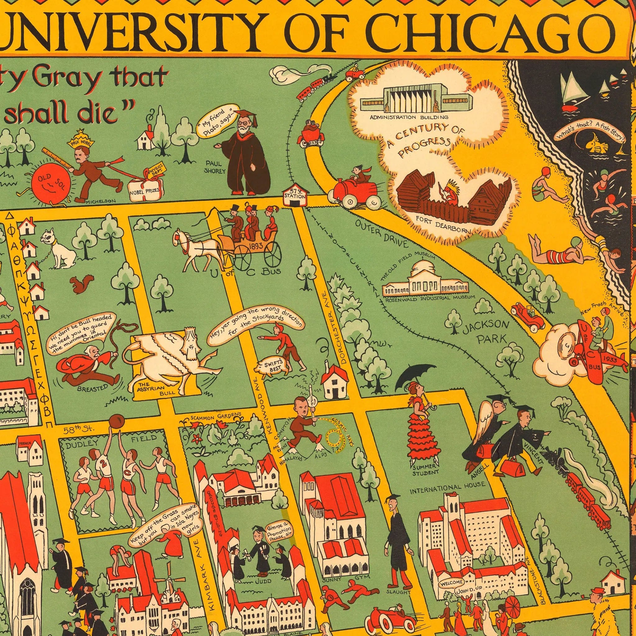 University of Chicago Vintage Map - 1932 Illustrated Campus Map