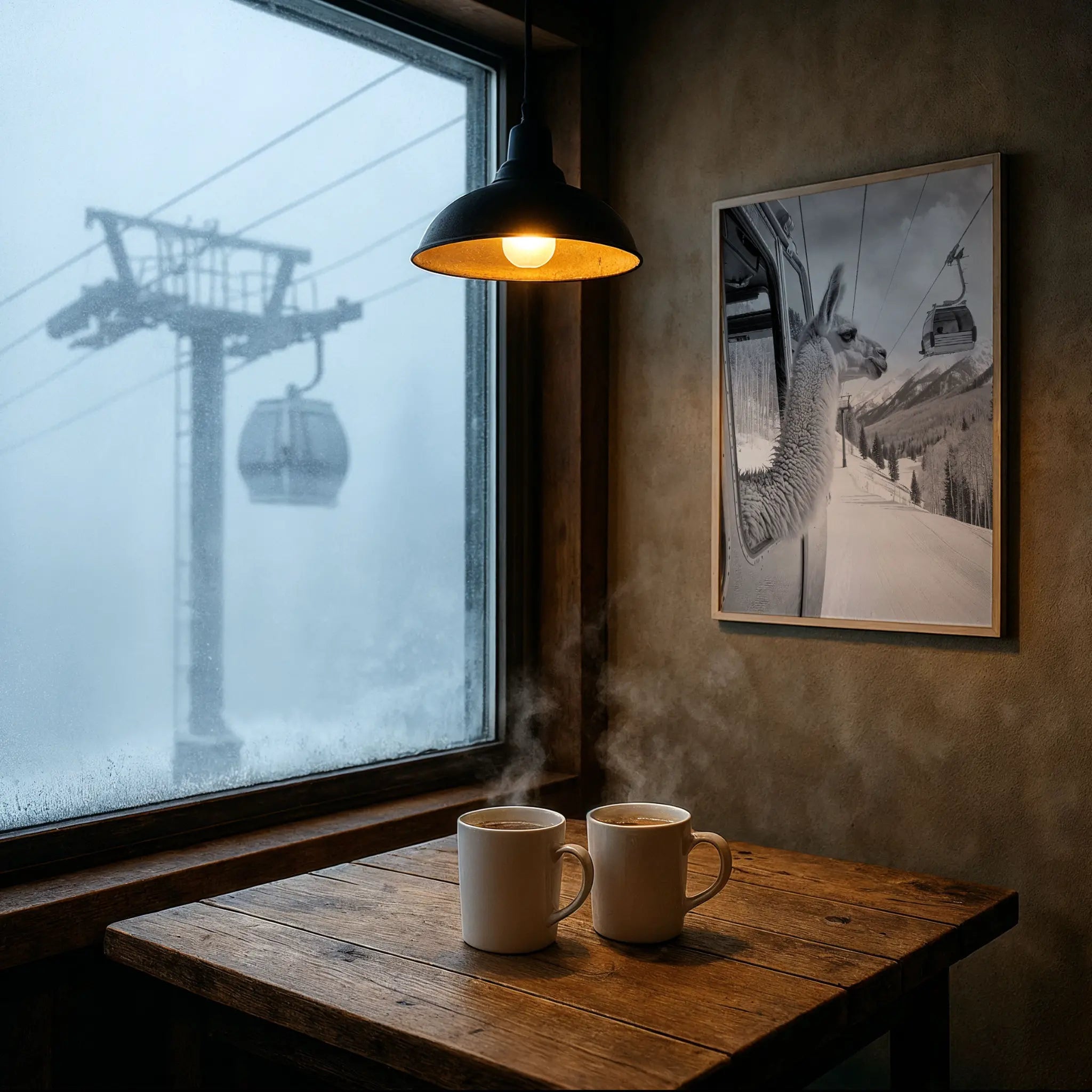 Llama Gondola Photo in Foggy Mountain Cafe