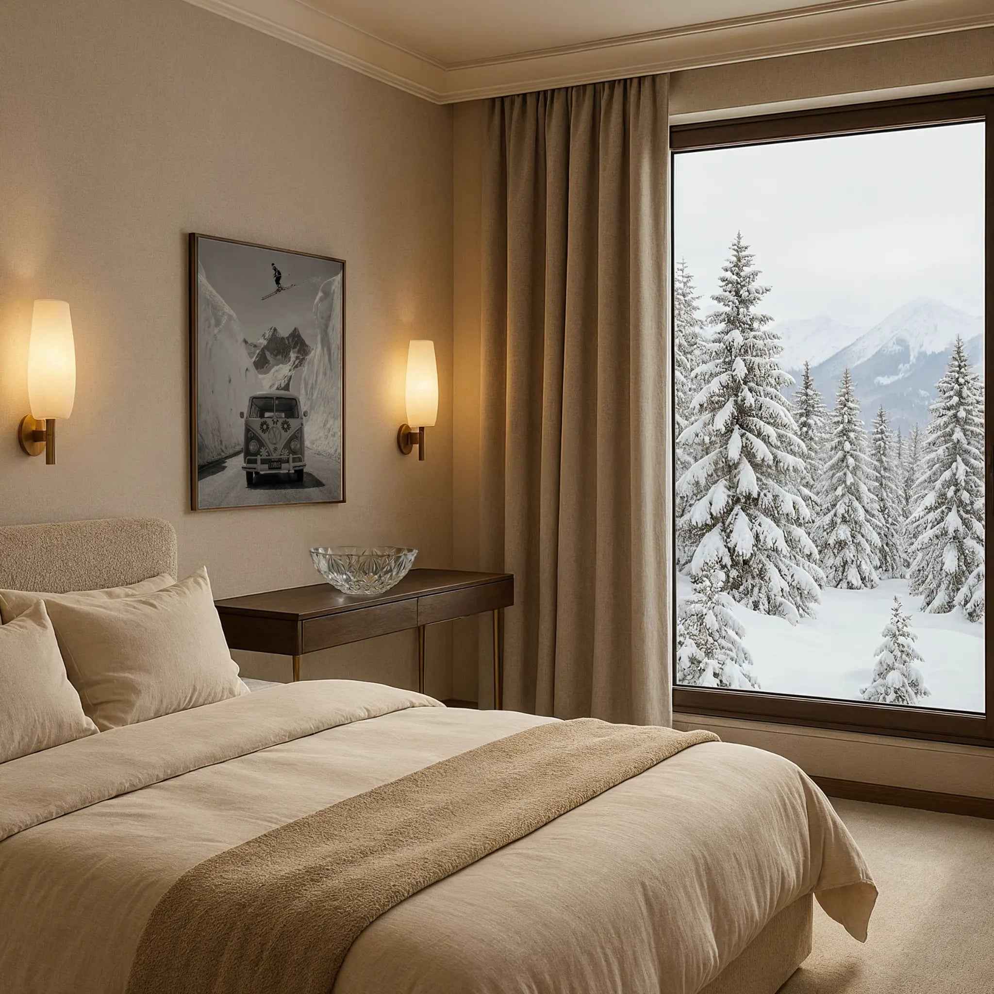 Vintage VW Bus Ski Photo - Flower Power Adventure Design