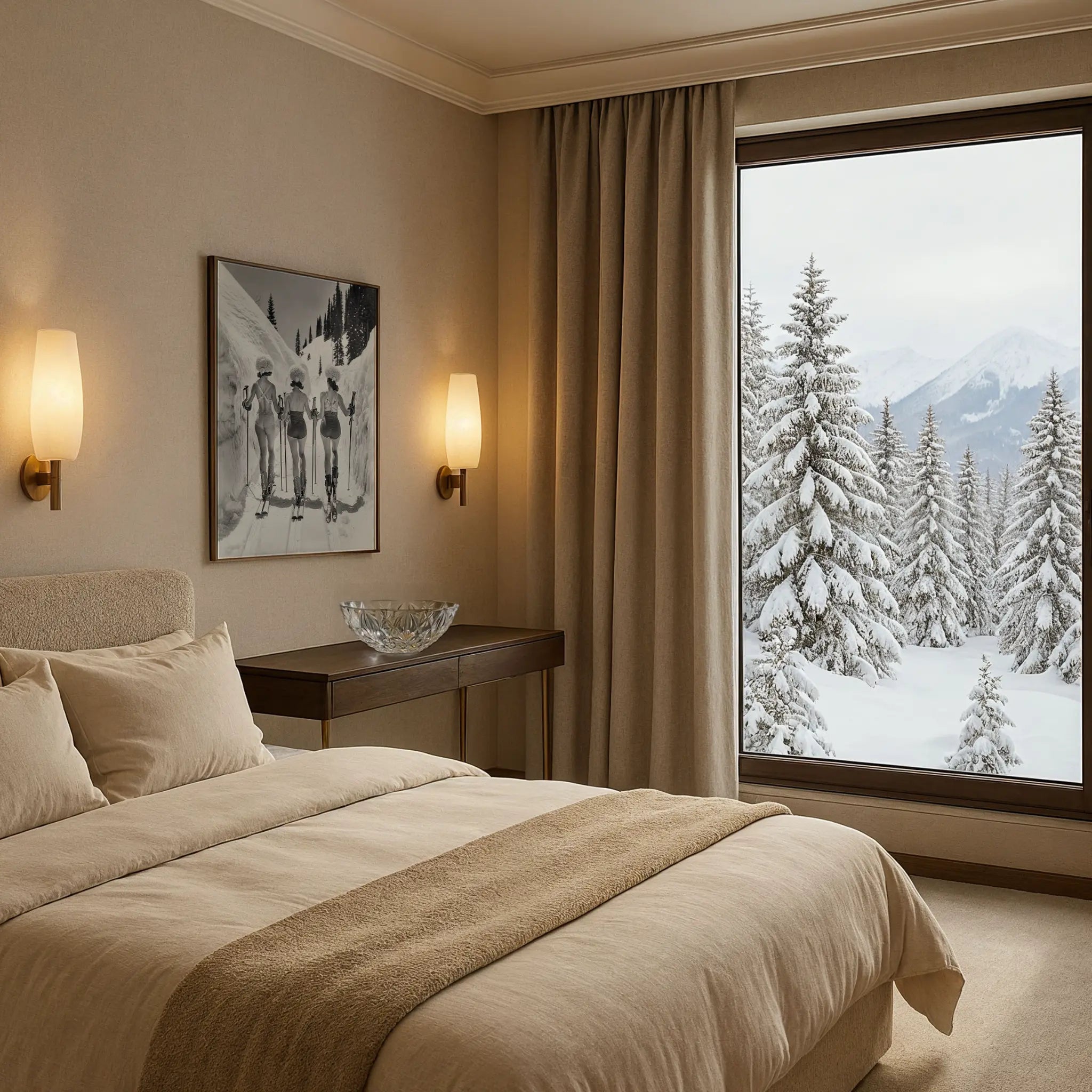 Vintage Ski Women Photo in Luxury Suite Bedroom