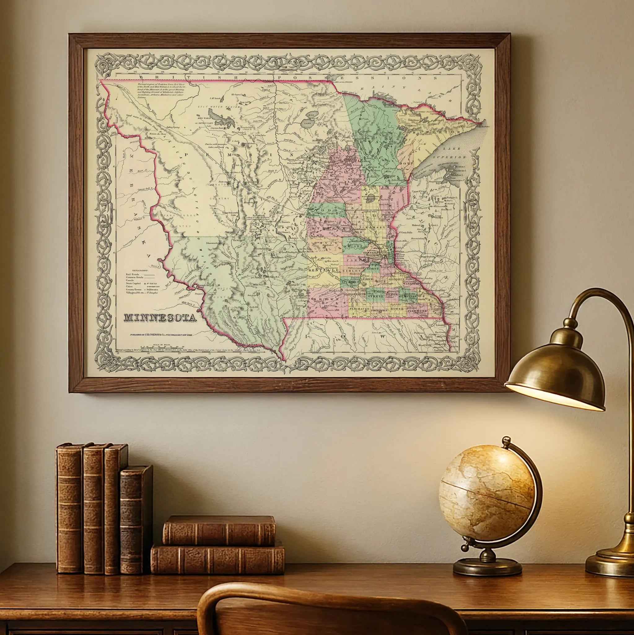 1856 Minnesota Map by Colton - Vintage Map Print for Collectors