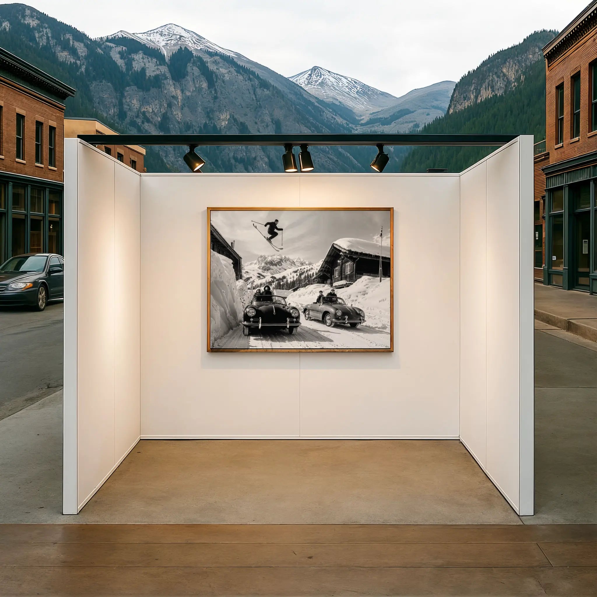 Vintage Ski Jump Over Porsche Photo in Pop-Up Gallery