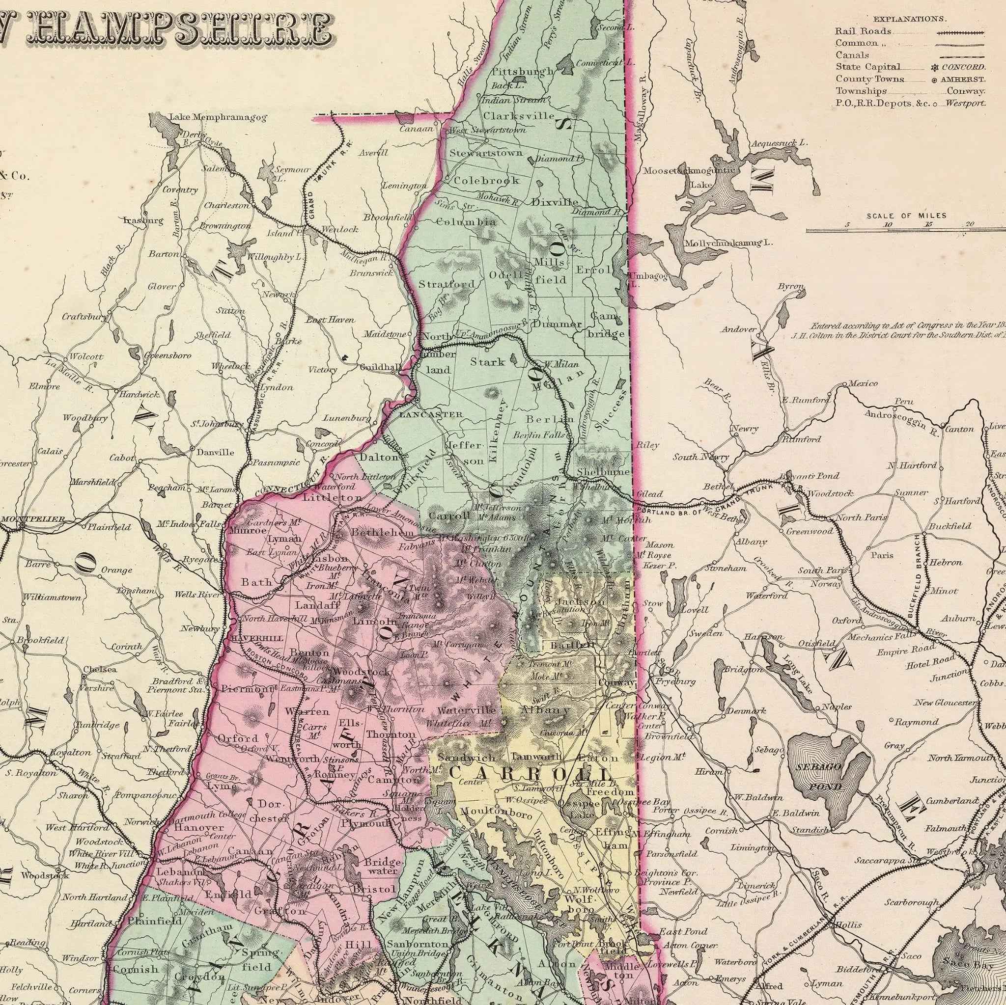 New Hampshire Map - Vintage 1856 Historical Map by Colton for Collectors and Decor