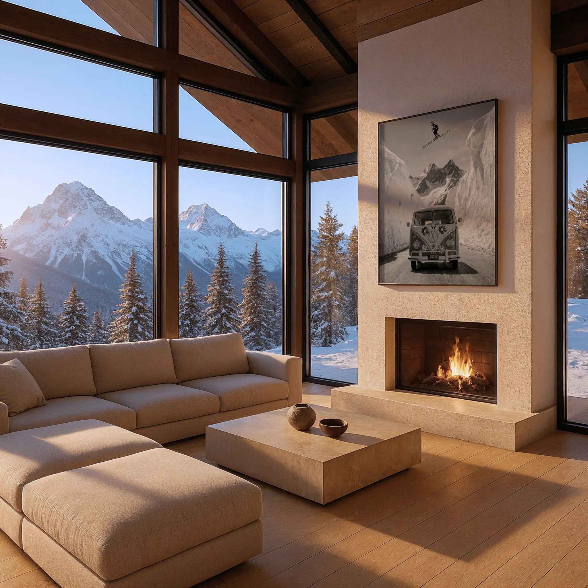 Vintage VW Bus Ski Photo - Flower Power Adventure Design