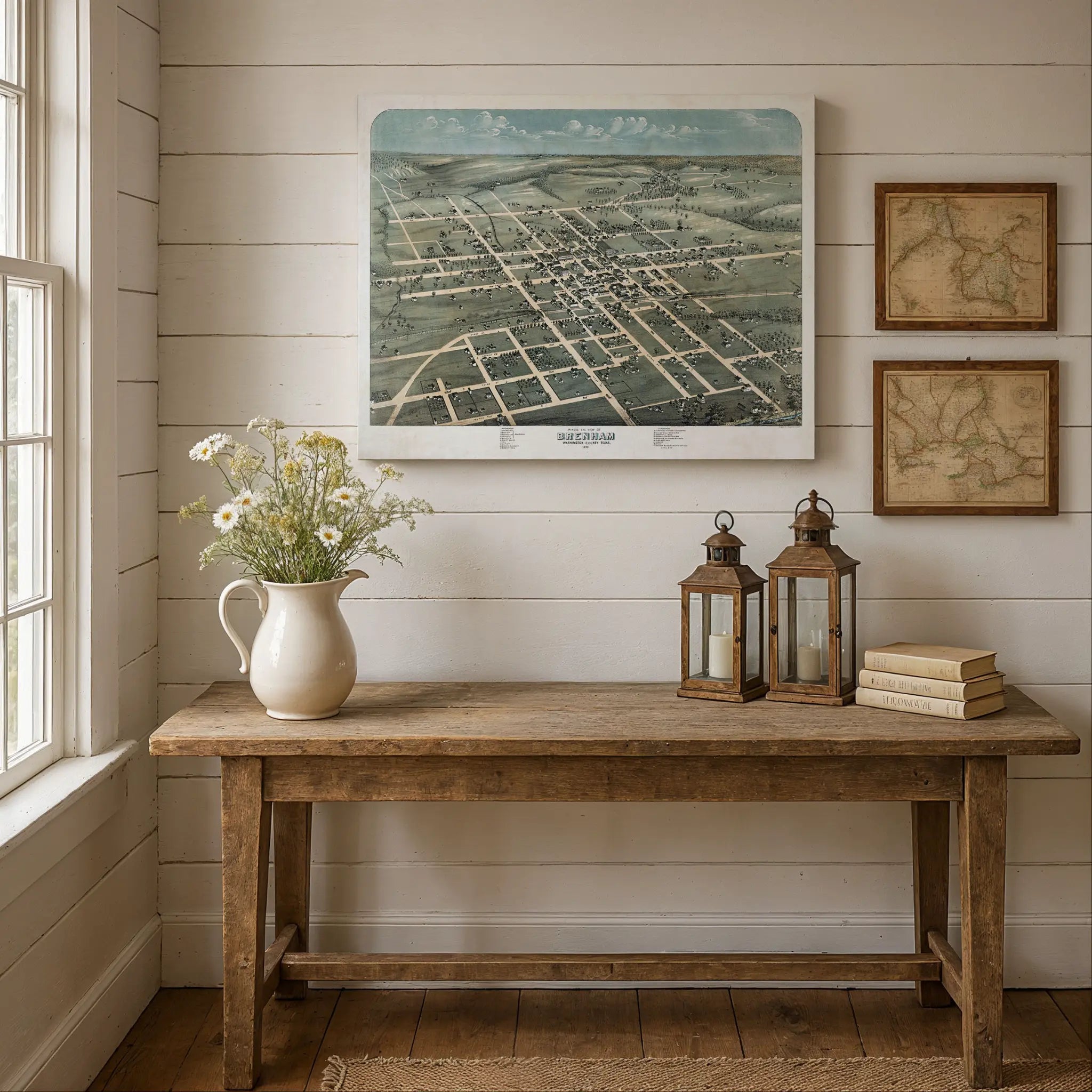 Brenham Bird's-Eye Map - Vintage 1873 Texas Historical City Map