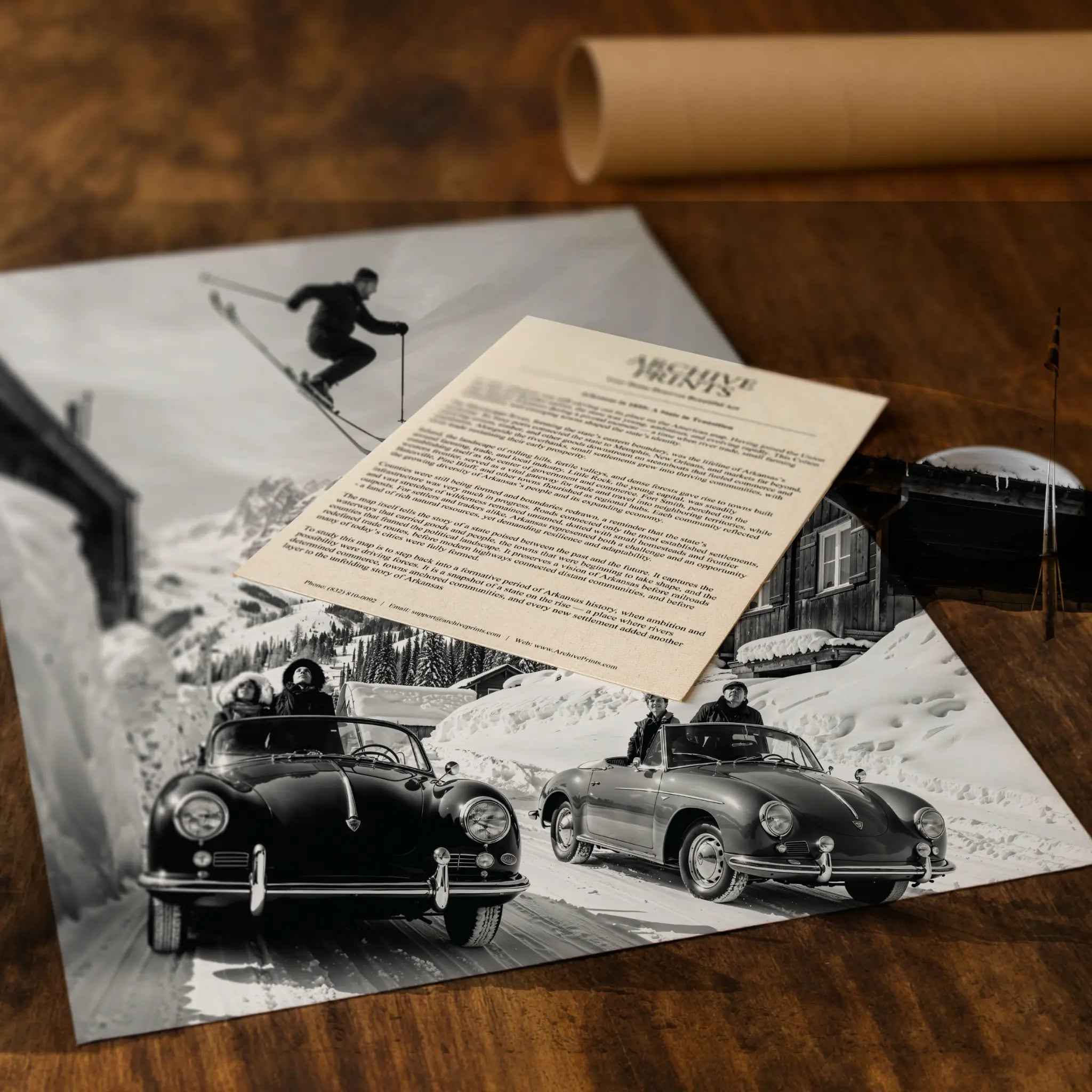 Vintage Ski Jump Photograph Featuring Porsche - Alpine Automotive Adventure