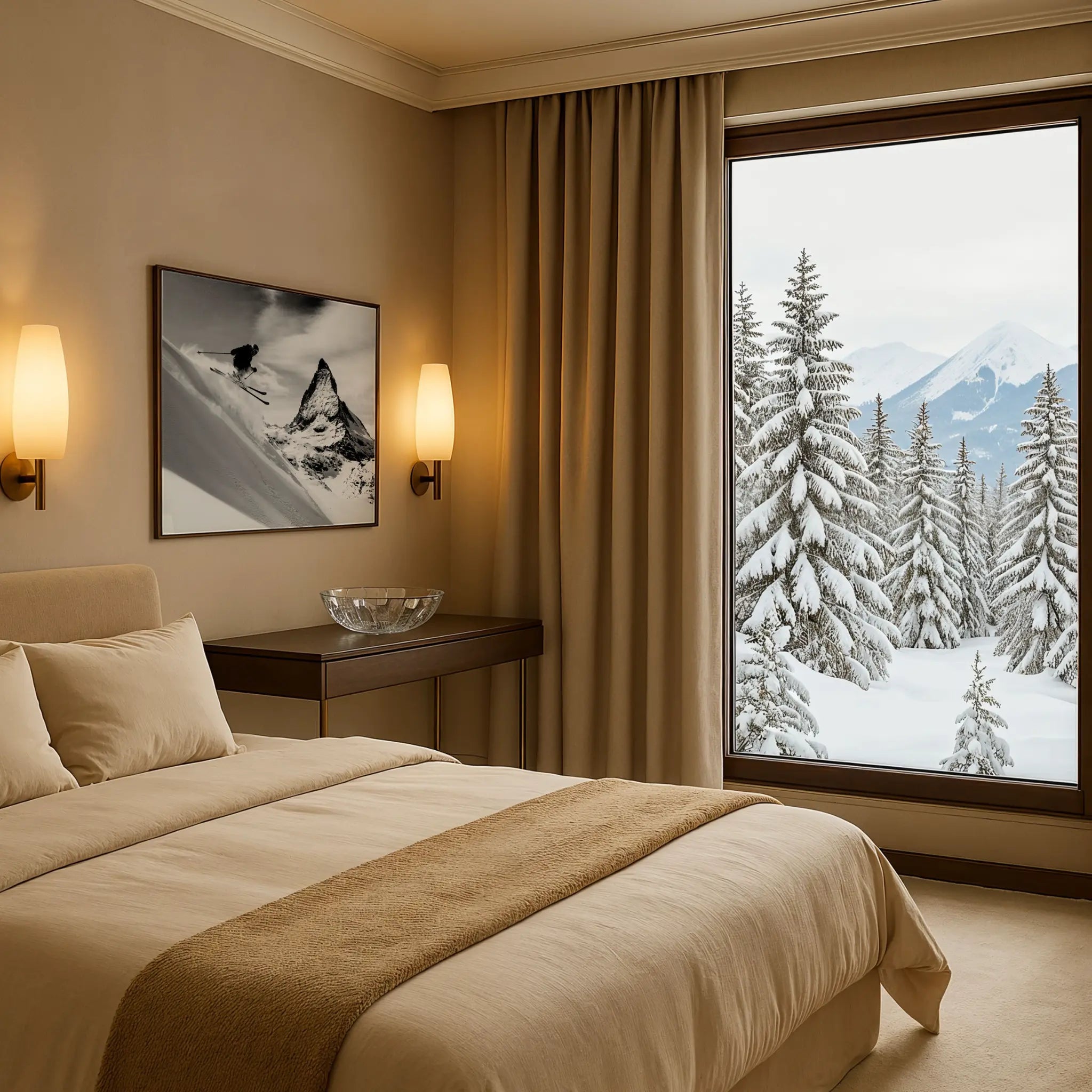 Vintage Skier Matterhorn Photo in Mountain Resort Bedroom