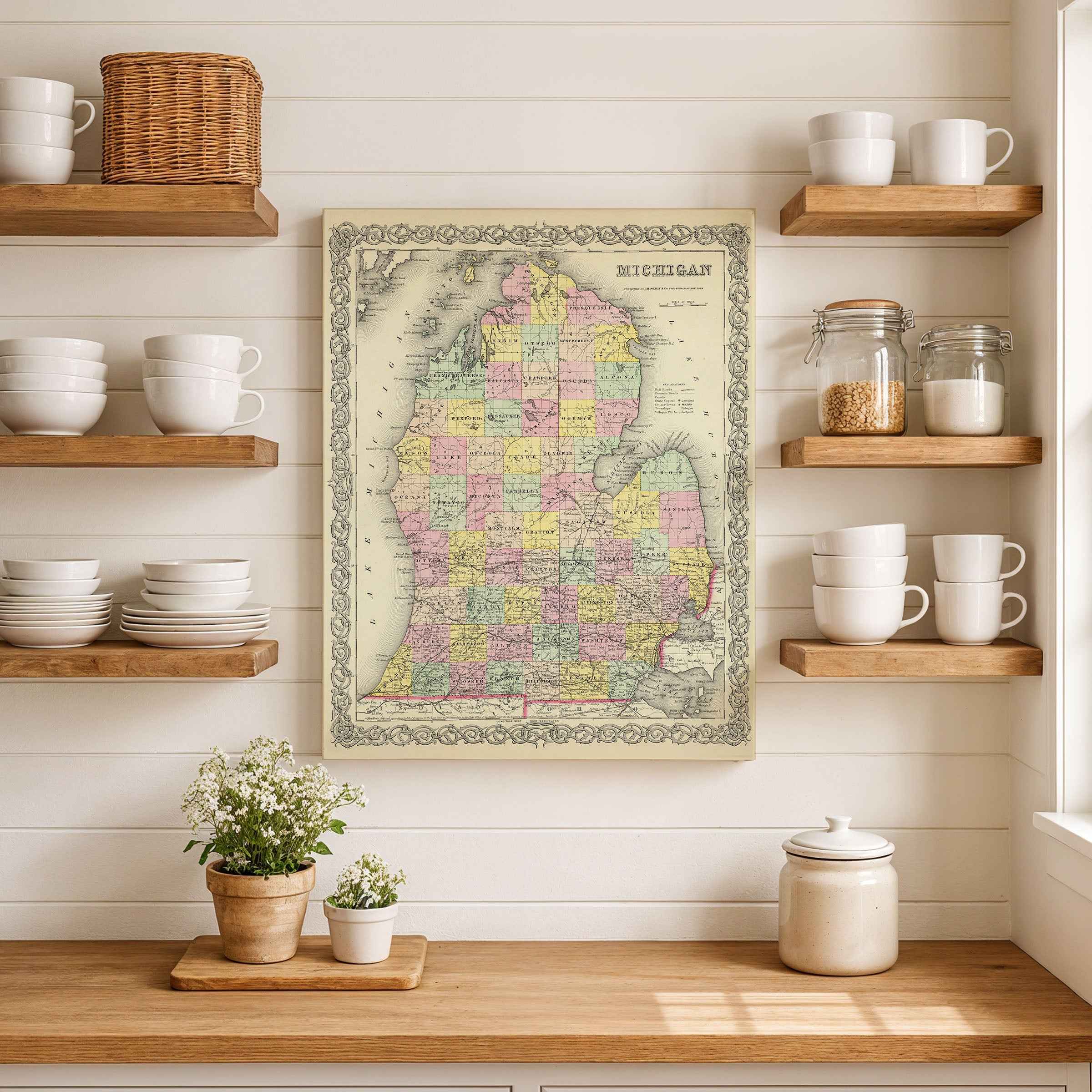 Michigan Map - Vintage State Map by Colton for Collectors and Home Decor