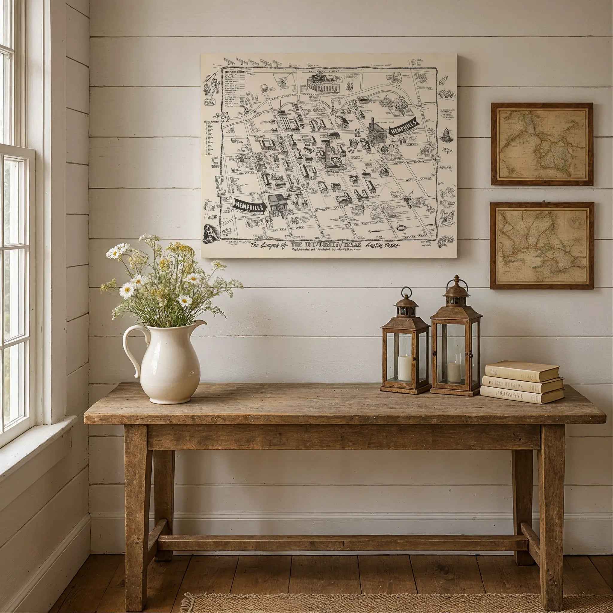 University of Texas Vintage Map - 1945 Illustrated Campus Life in Austin