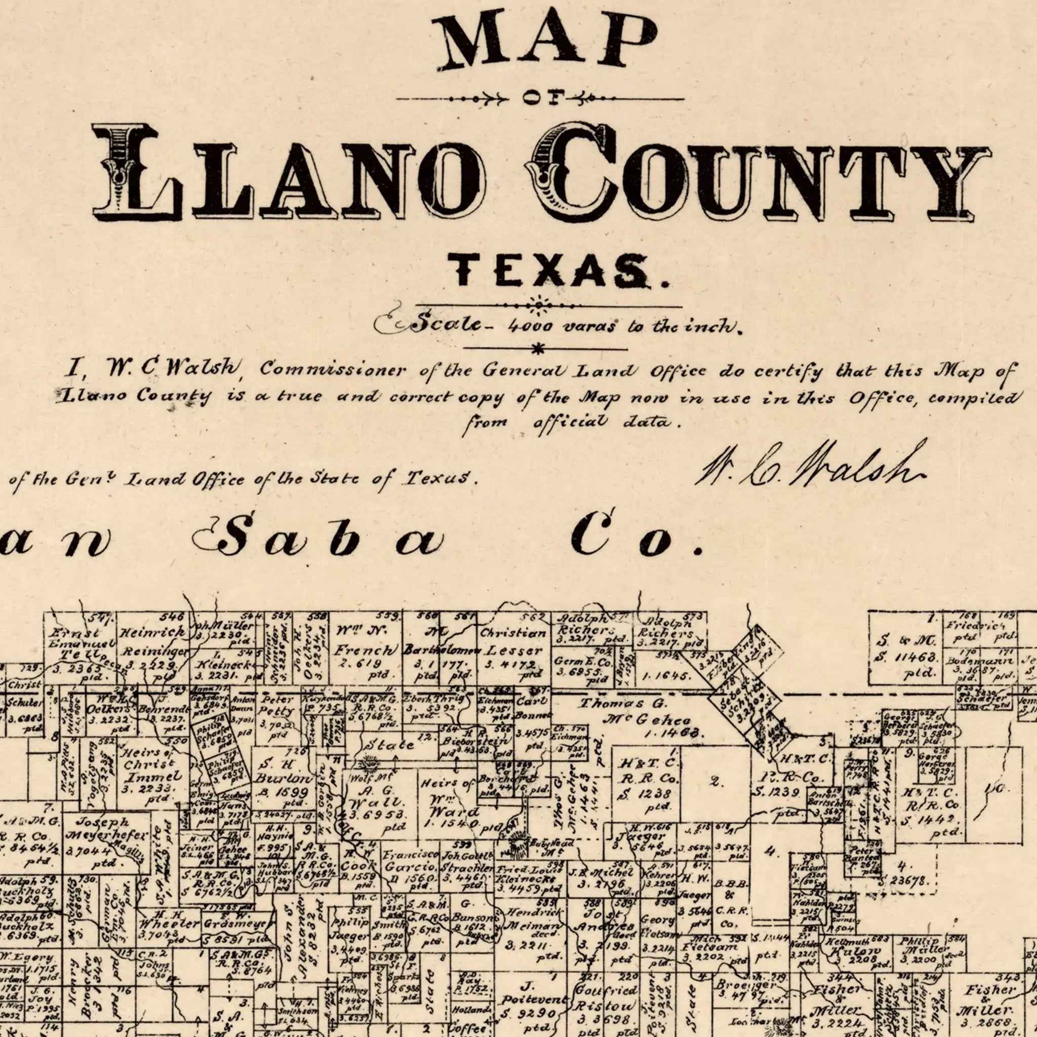 Llano County Vintage Map - Antique 1879 Texas General Land Office Map