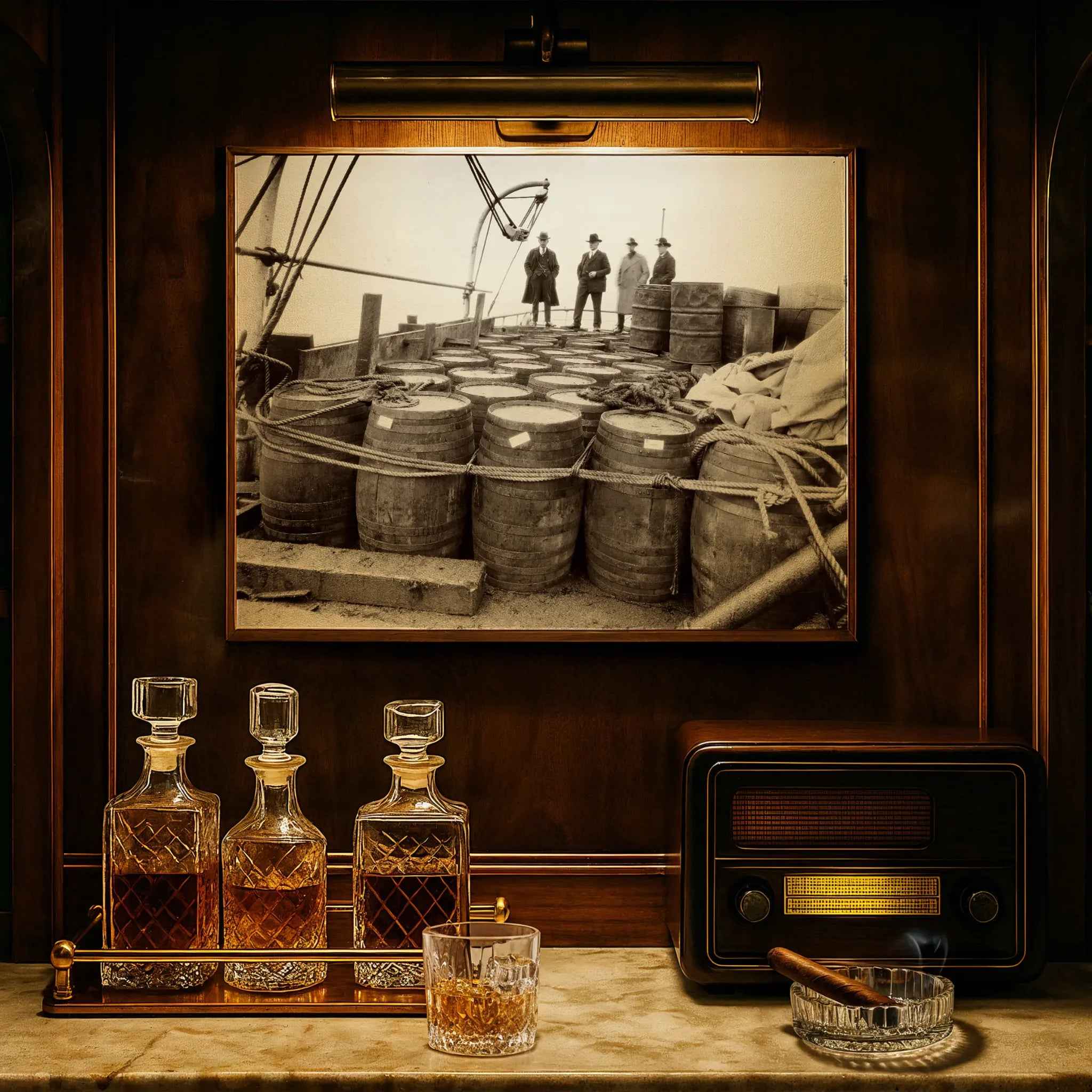 Prohibition Liquor Seizure Photo of Federal Agents with Confiscated Barrels