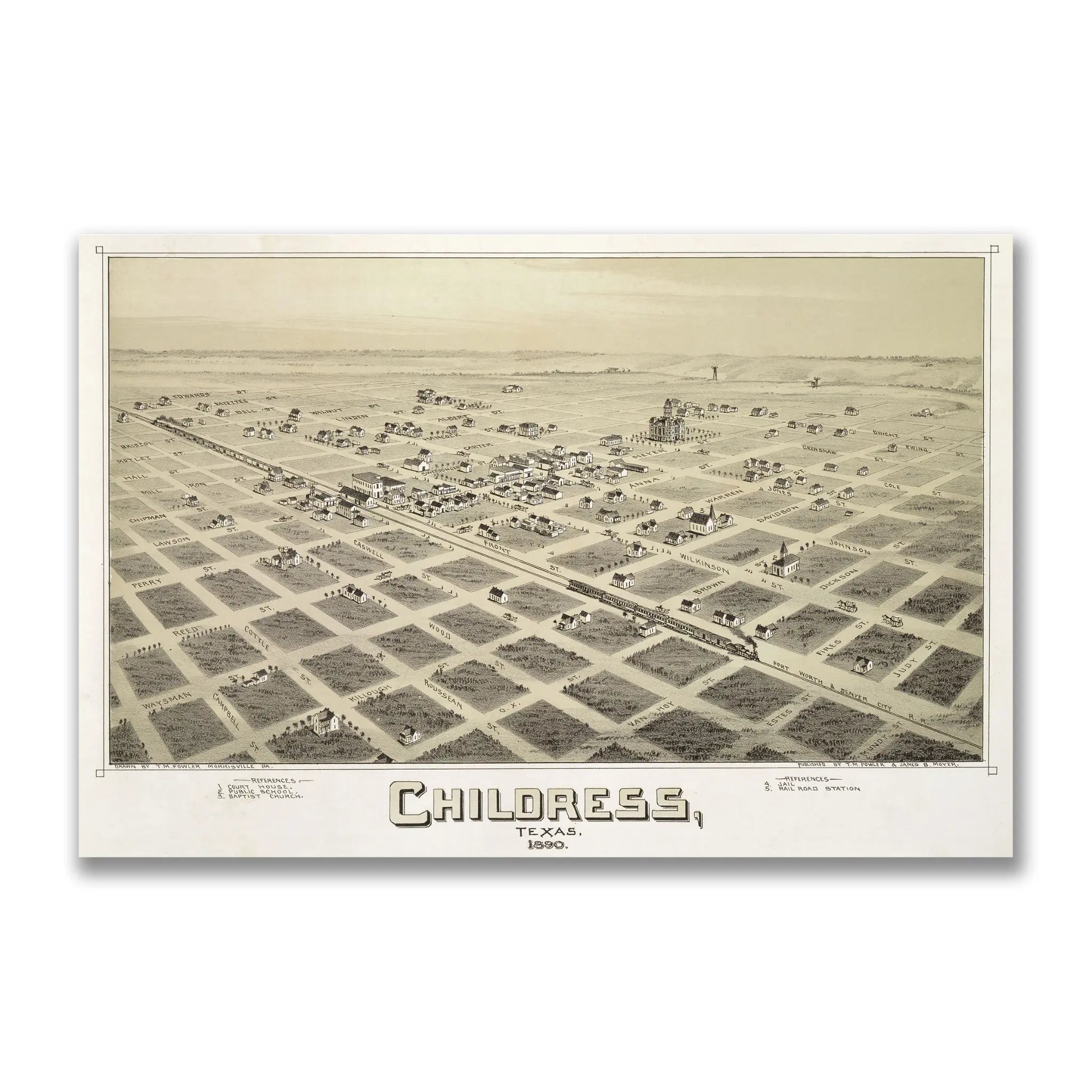 Childress Bird's-Eye Map - Vintage 1890 Texas Historical City Map