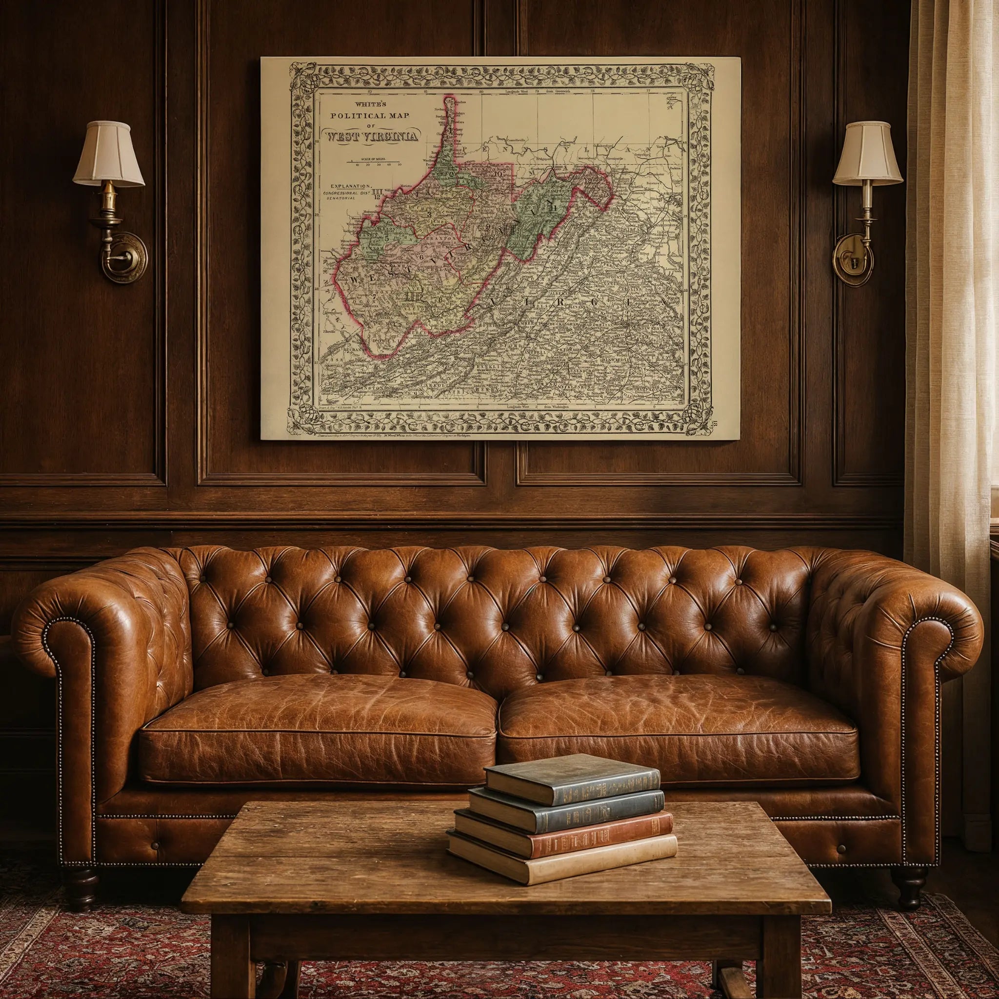 West Virginia Map - Leather Couch Setting