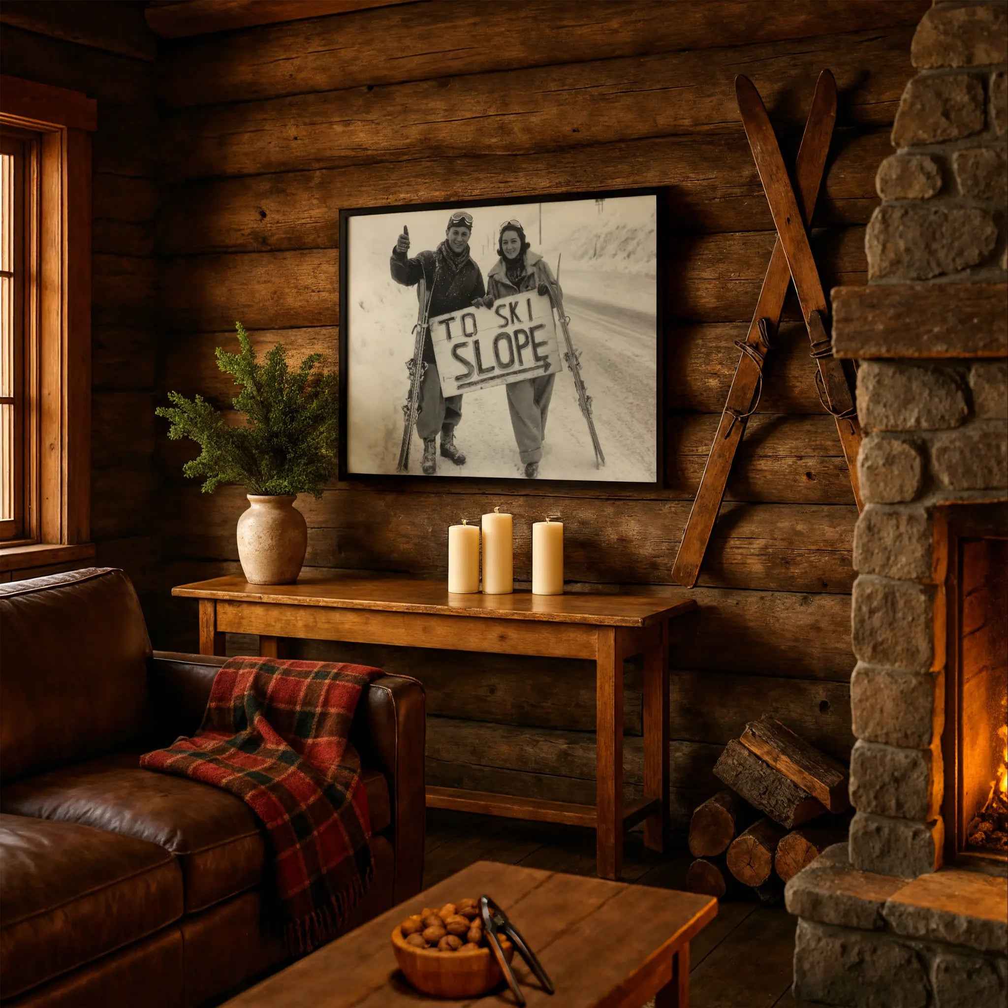 To Ski Slope - Vintage Skiing Couple Photography Artwork