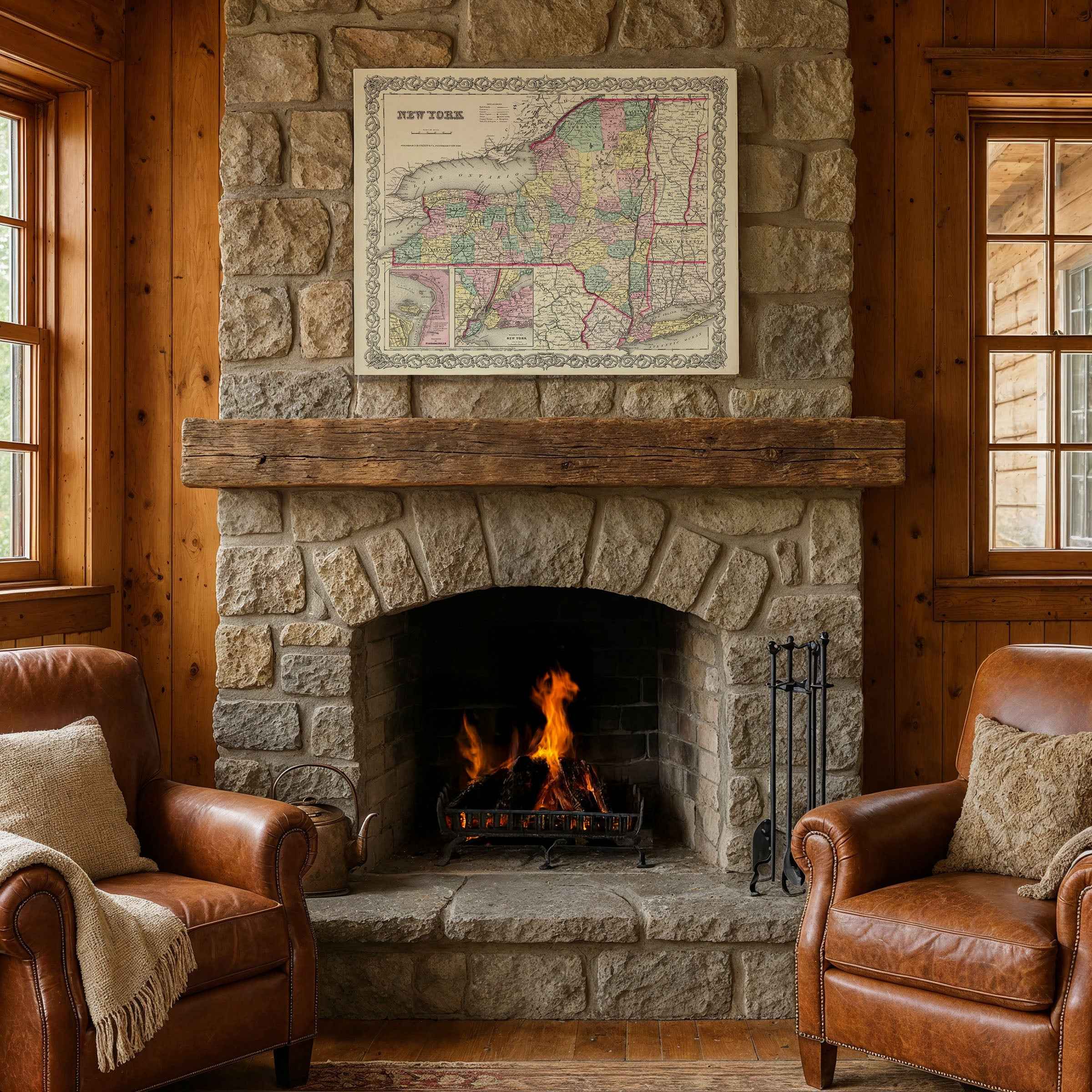 New York Map - Vintage State Map by Colton for Collectors and Decorators