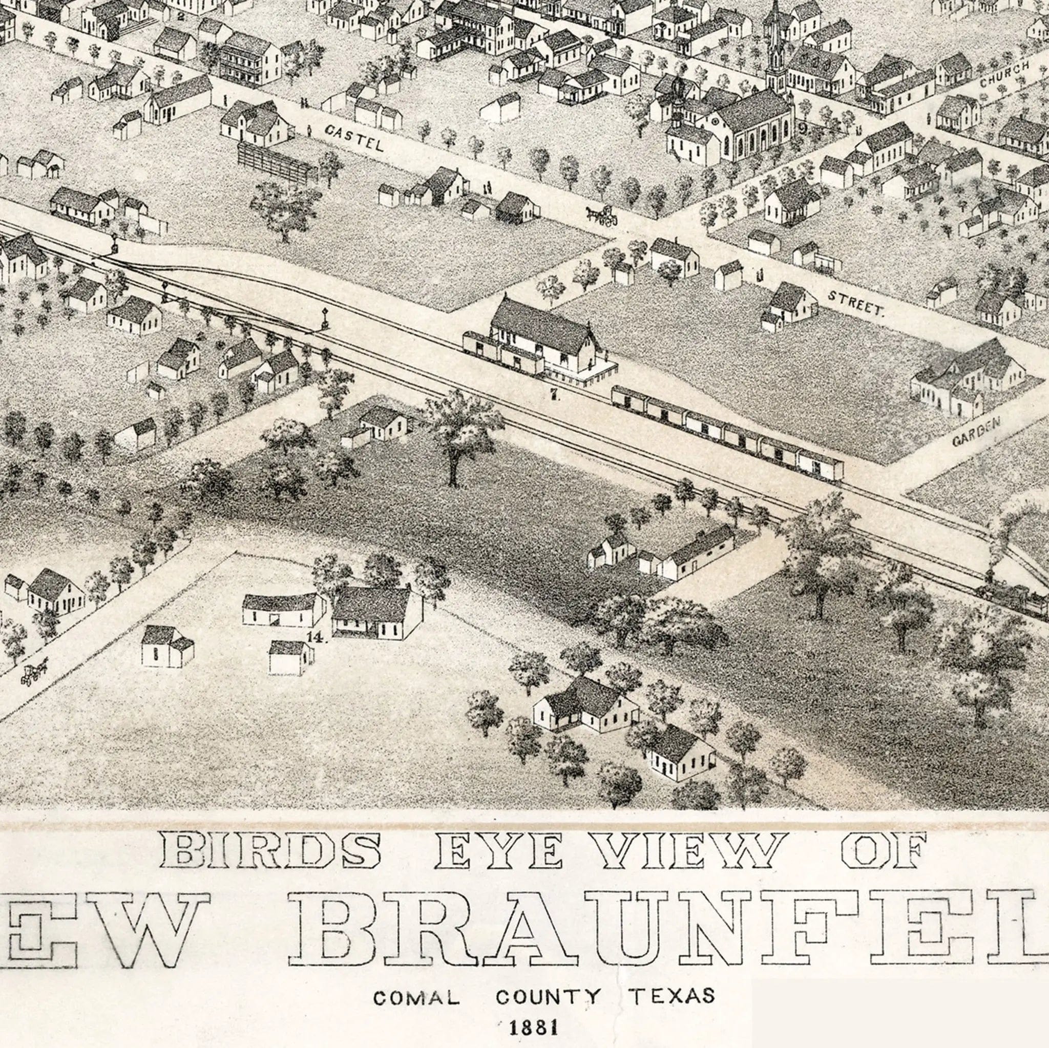 New Braunfels Vintage Map - 1881 Historical City Map of Texas - Archive Prints