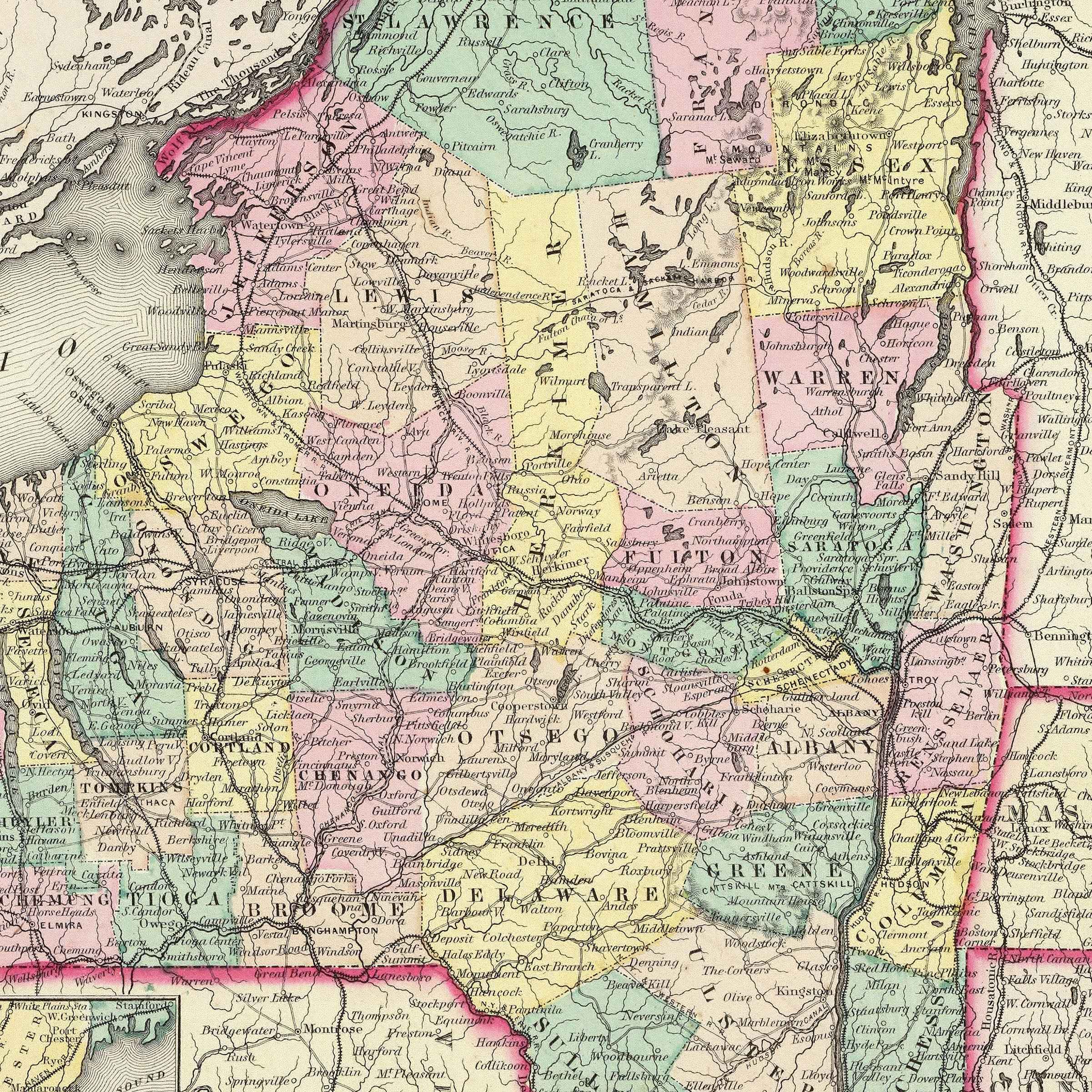 New York Map - Vintage State Map by Colton for Collectors and Decorators