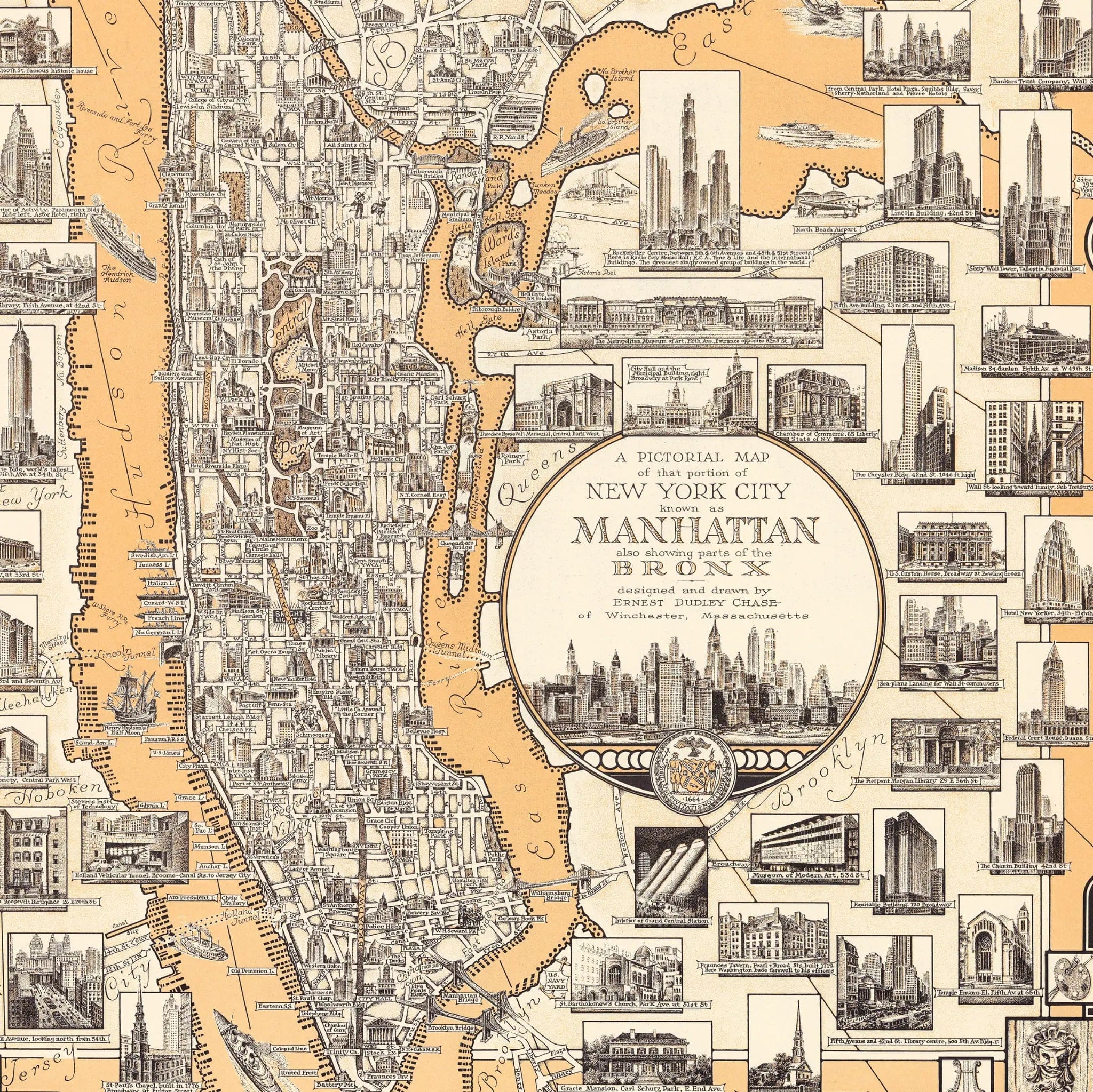 Manhattan Pictorial Map - Vintage 1939 New York City Map for Collectors - Archive Prints