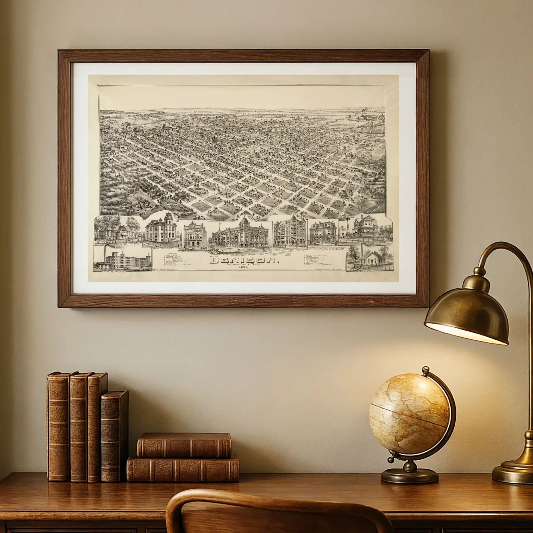 Denison Texas Historical Map - Vintage 1891 Bird's-Eye City View Print - Archive Prints