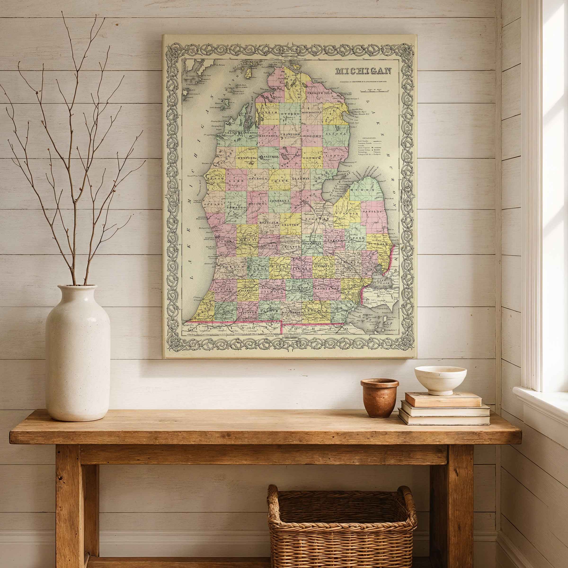 Michigan Map - Vintage State Map by Colton for Collectors and Home Decor