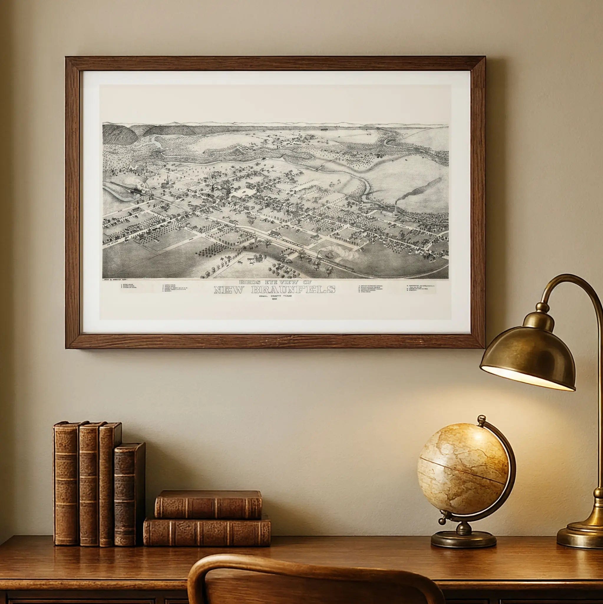 New Braunfels Vintage Map - 1881 Historical City Map of Texas - Archive Prints