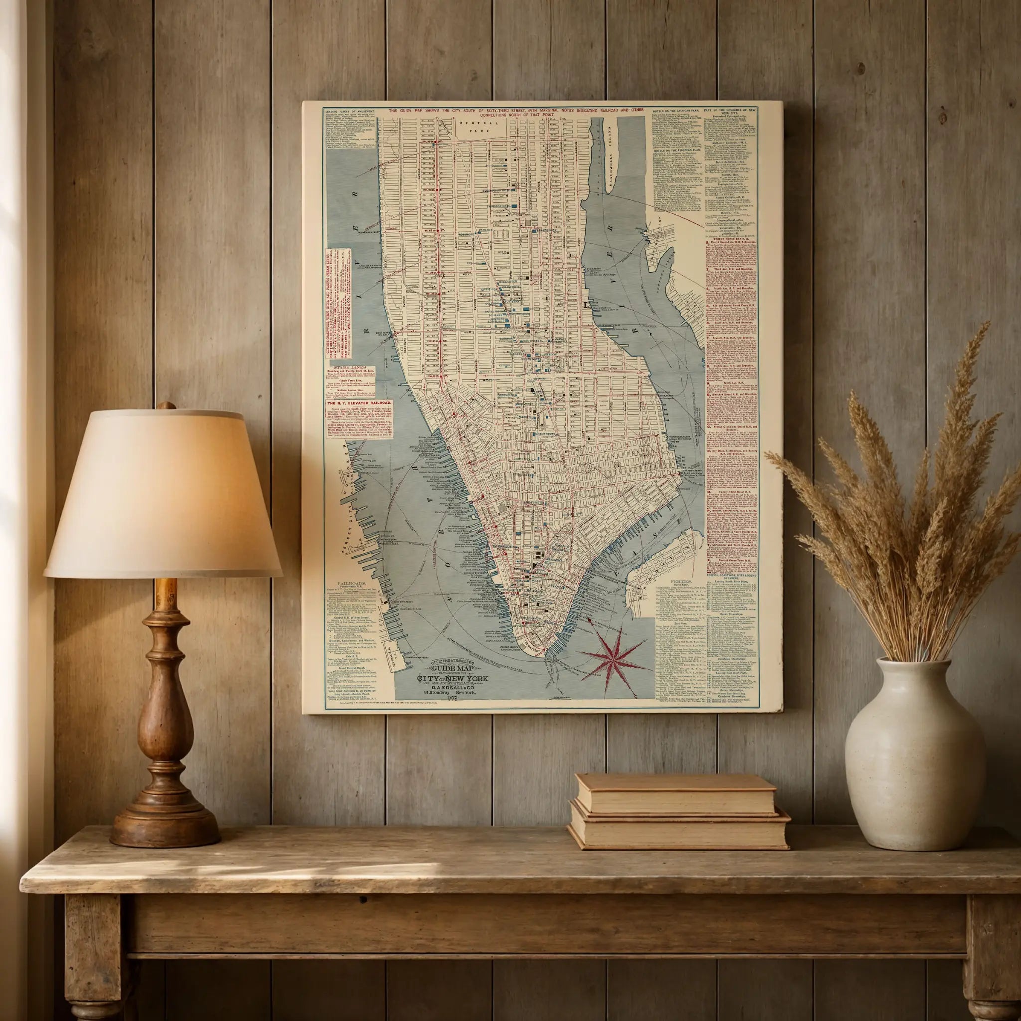 New York City Map - Vintage 1877 Citizens' & Travelers' Guide Map