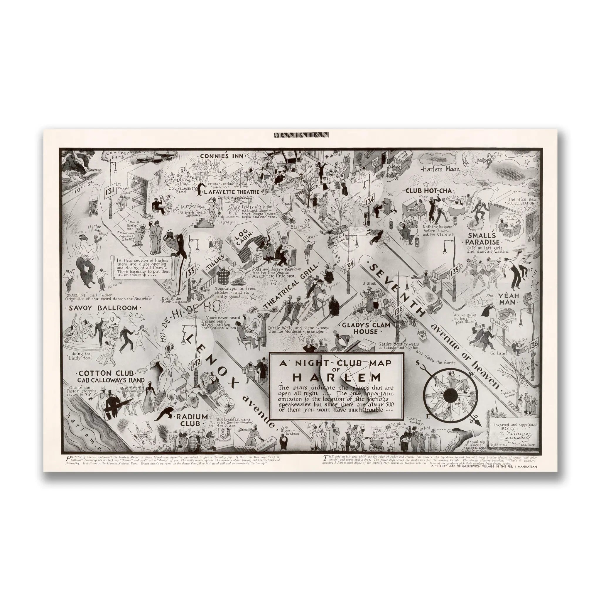 Harlem Night-Club Map - Vintage 1932 Jazz Age Entertainment Guide