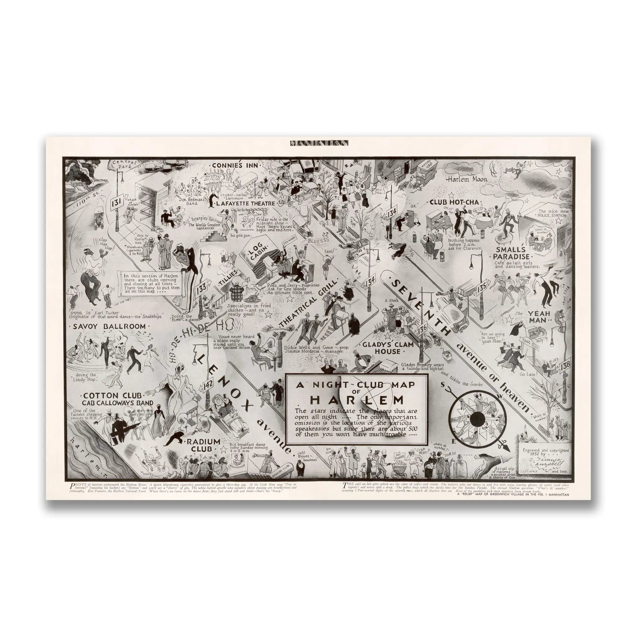 Harlem Nightclub Map 1932 - Vintage Jazz Age Entertainment Guide