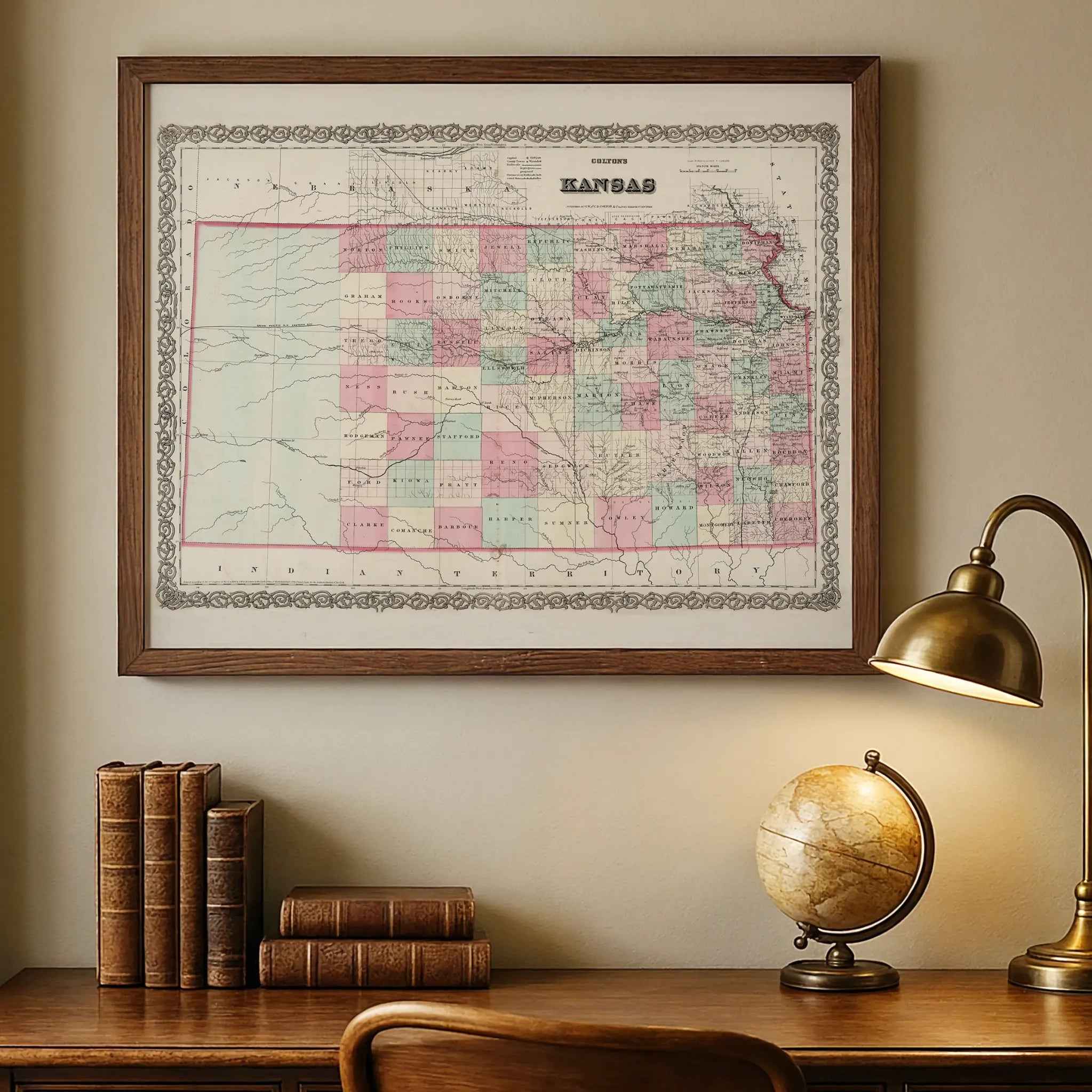 Kansas Map - Vintage State Map by Colton for Home Décor and Collectors