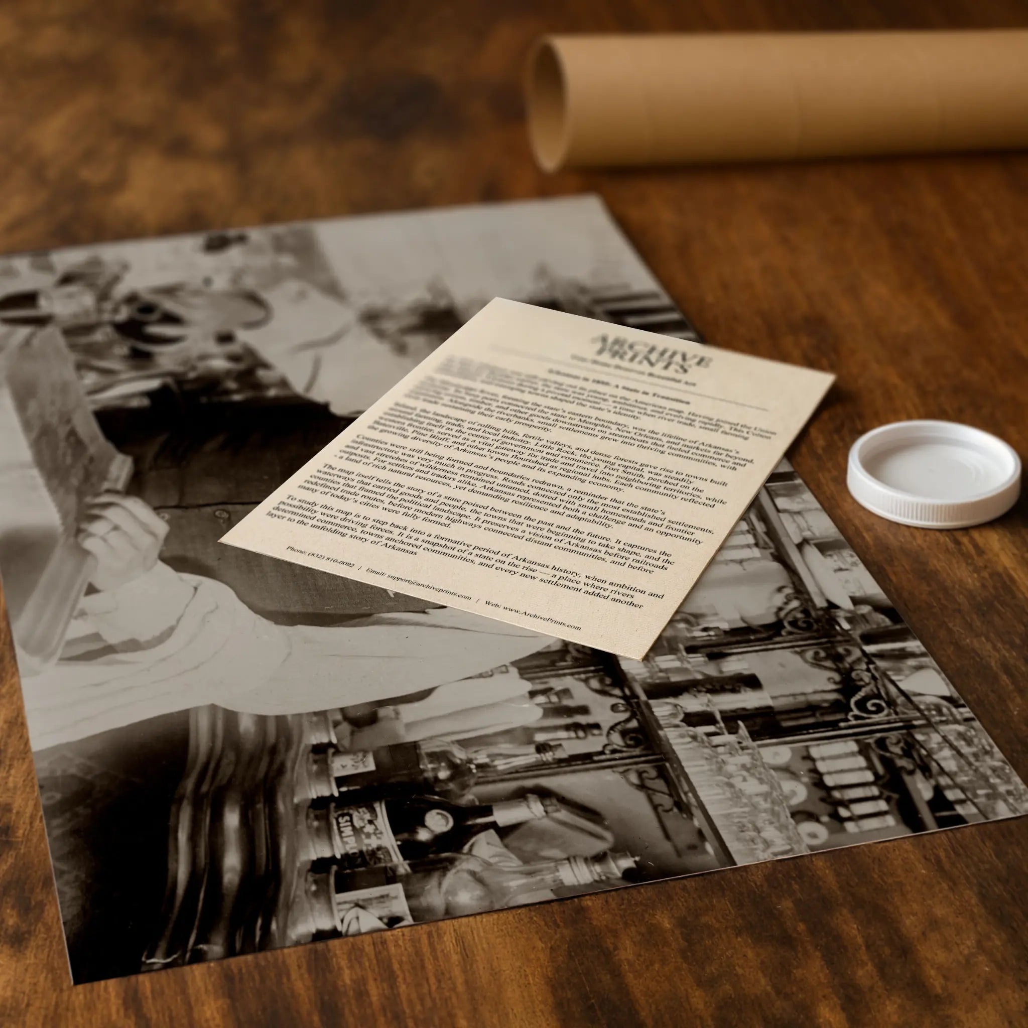 Professional packaging for classic bartender photograph with tube and historical documentation materials