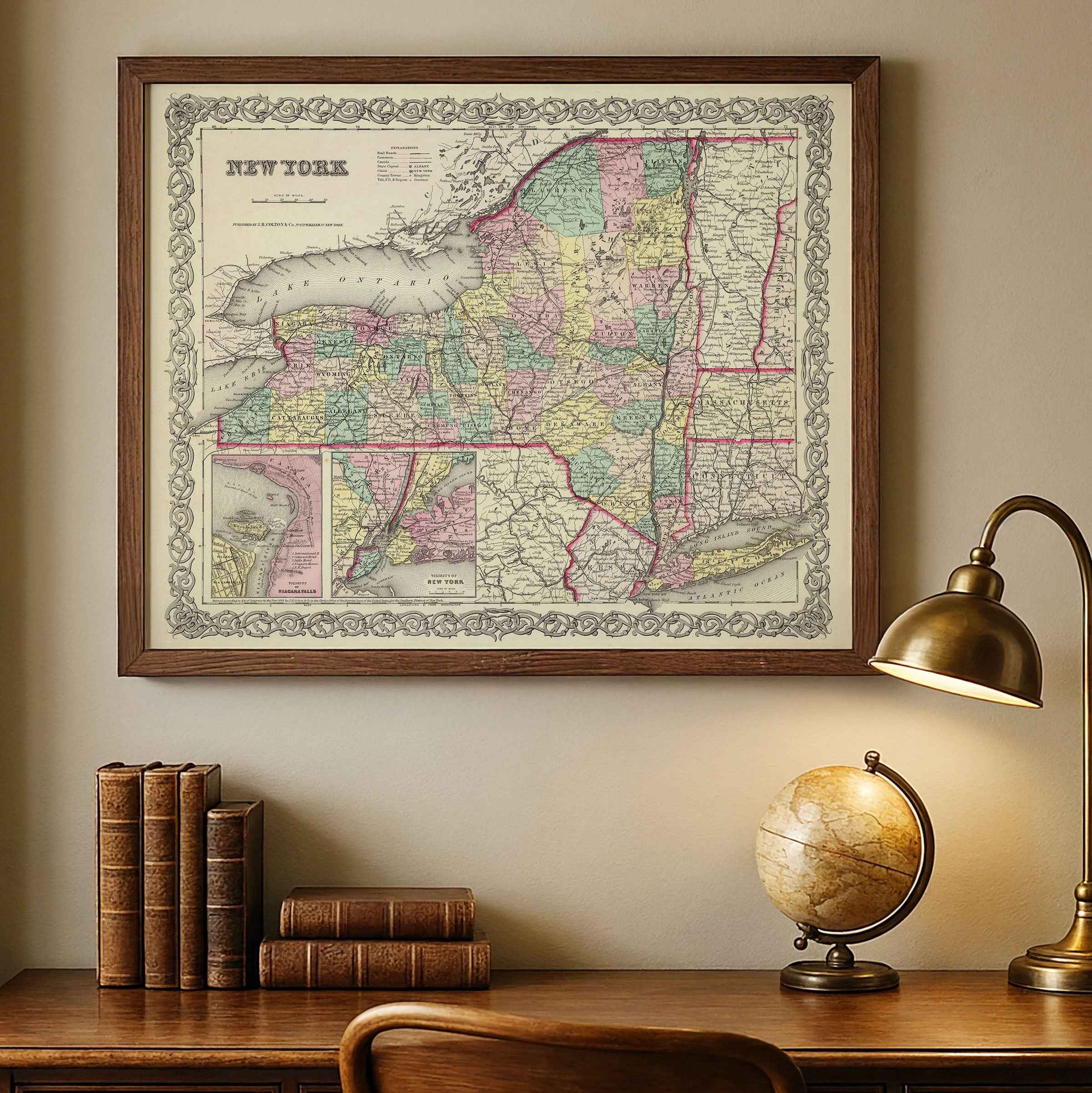 New York Map - Vintage State Map by Colton for Collectors and Decorators
