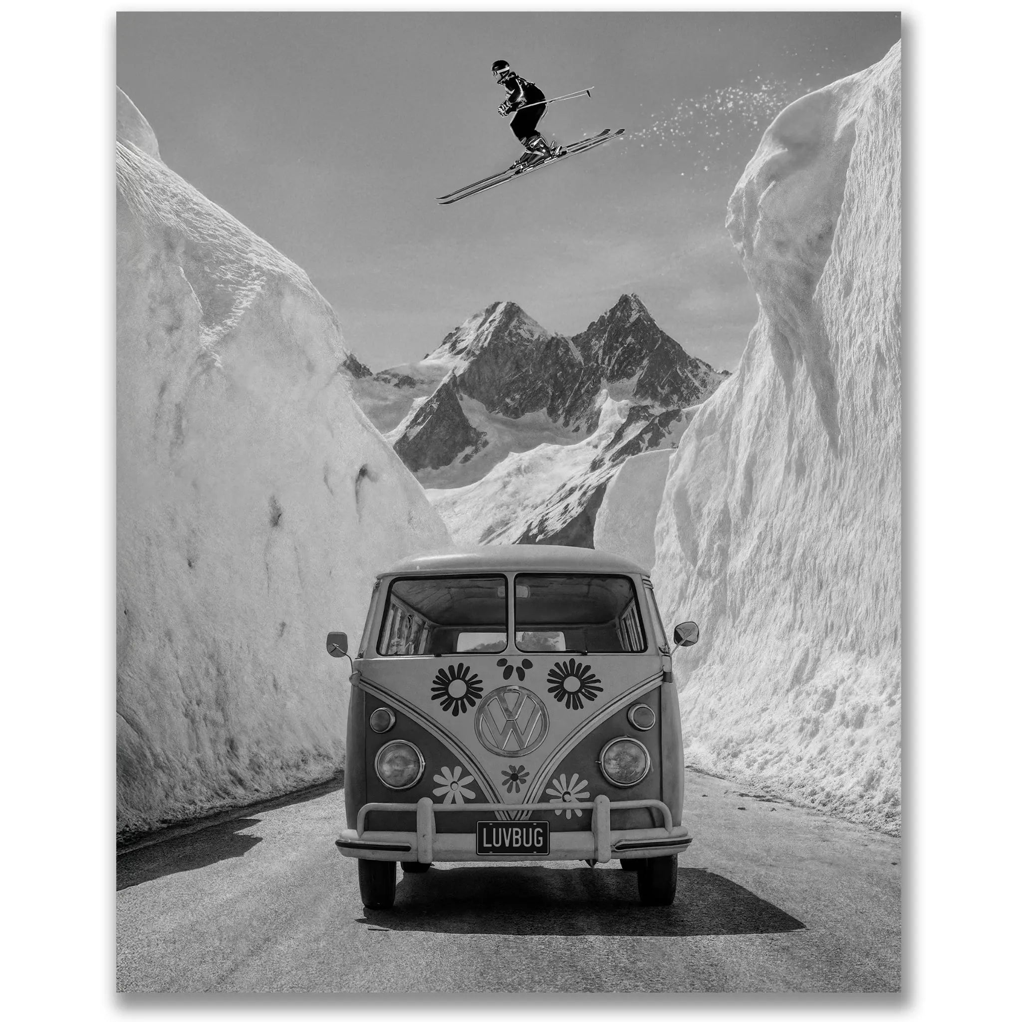 Vintage VW Bus with Flower Power and Skier - Main Image