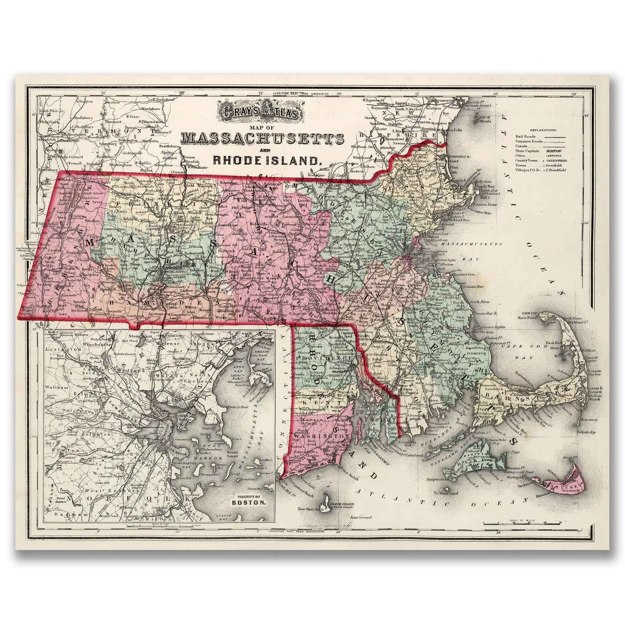 Connecticut Map - Vintage State Map by Colton for Collectors and Decor