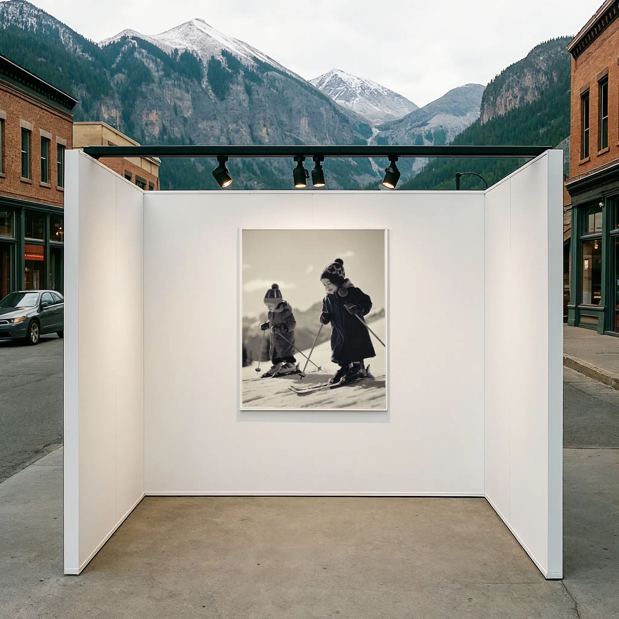 Vintage Children Skiing Photo in Mountain Pop-Up Gallery