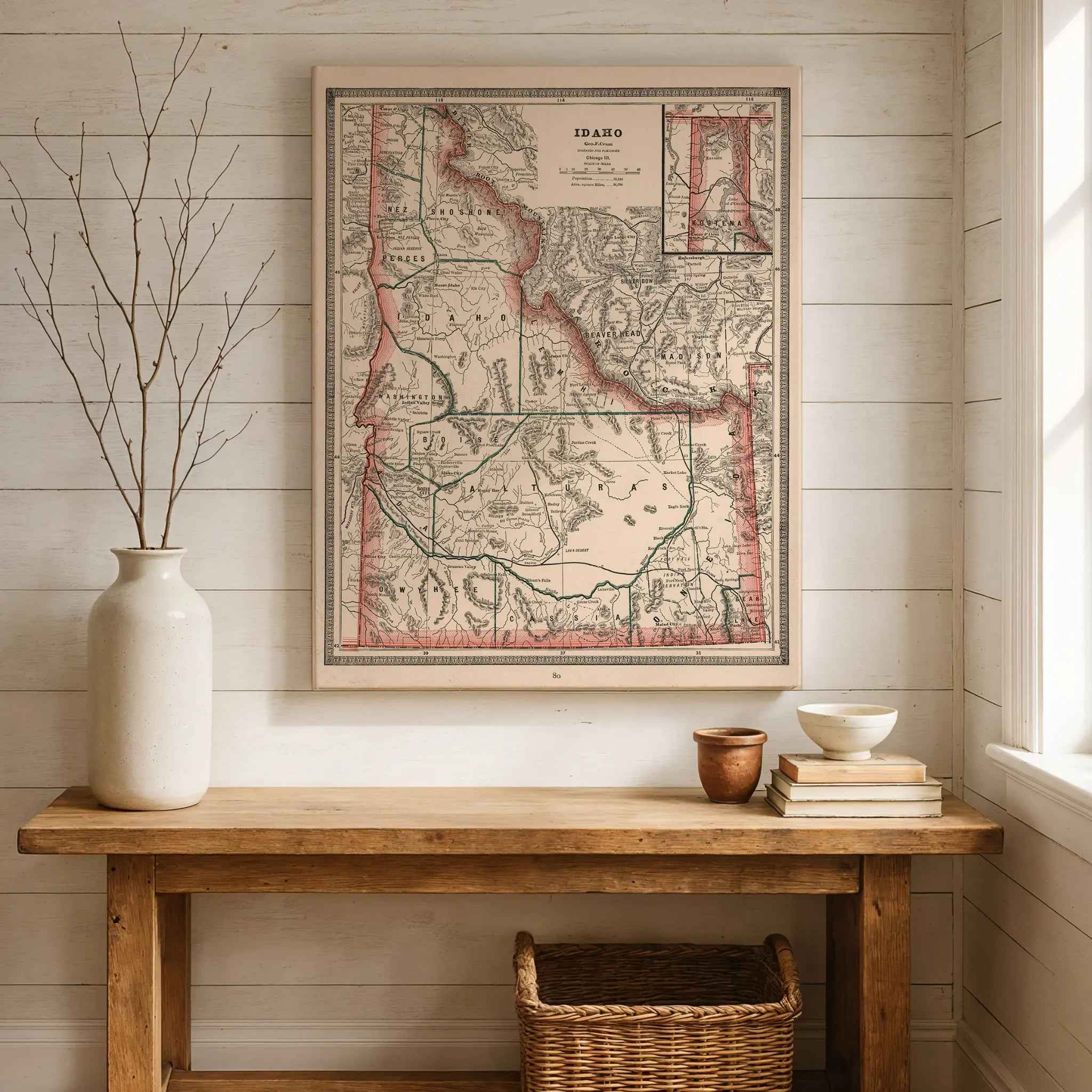 Idaho Map - Vintage 1883 Cram Historical Territory Map