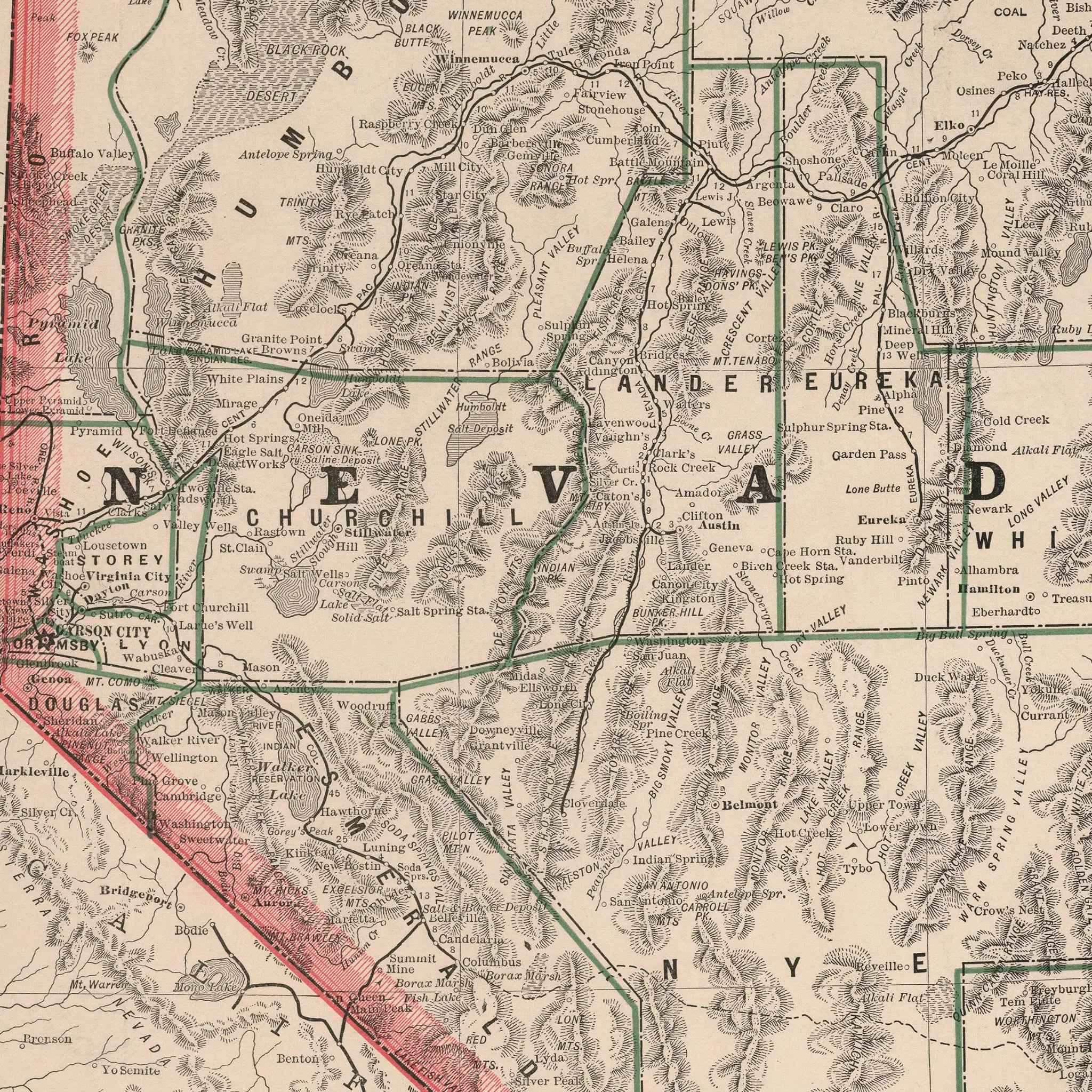 Nevada Map - Vintage 1883 Historical Map Art Print
