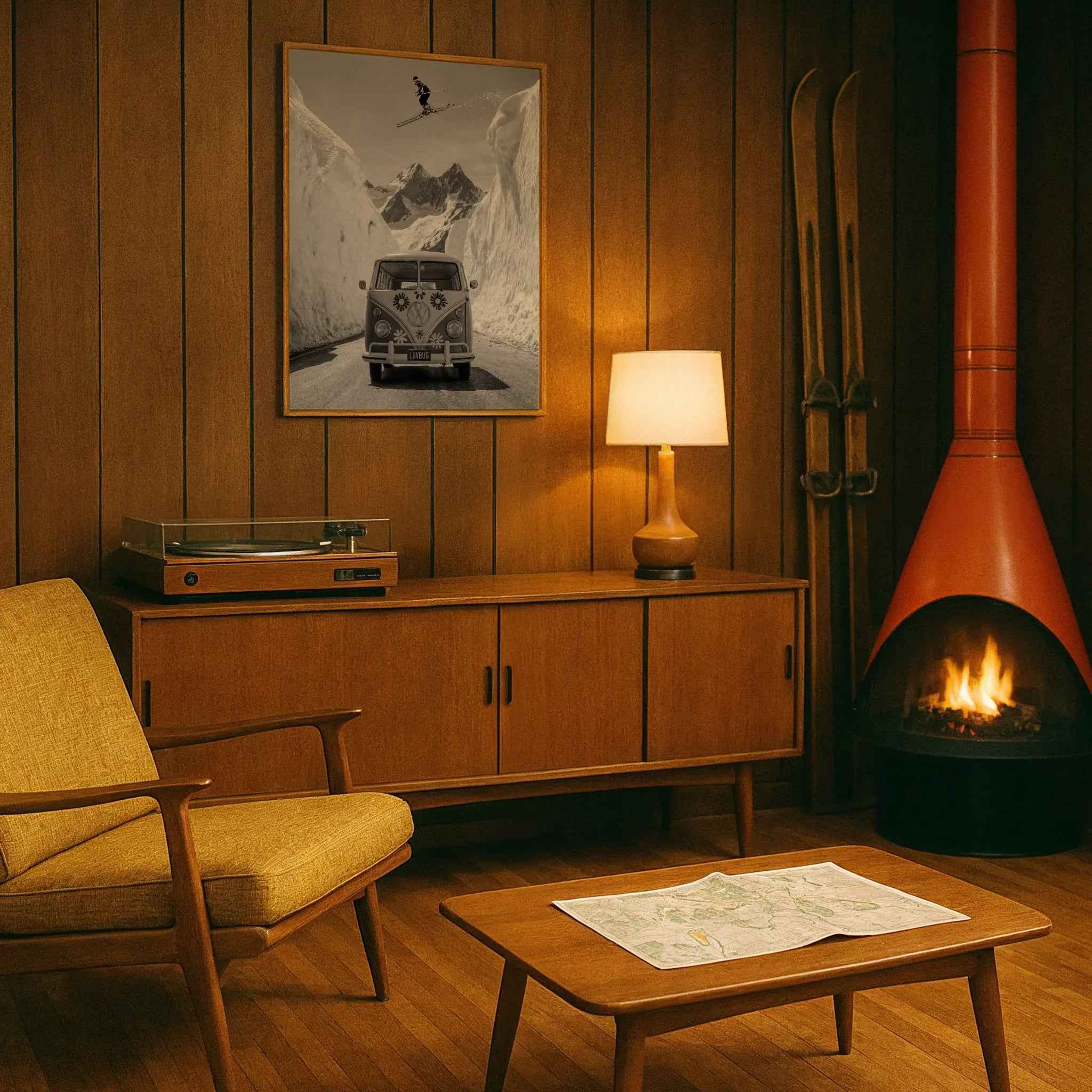 Vintage VW Bus Ski Photo - Flower Power Adventure Design