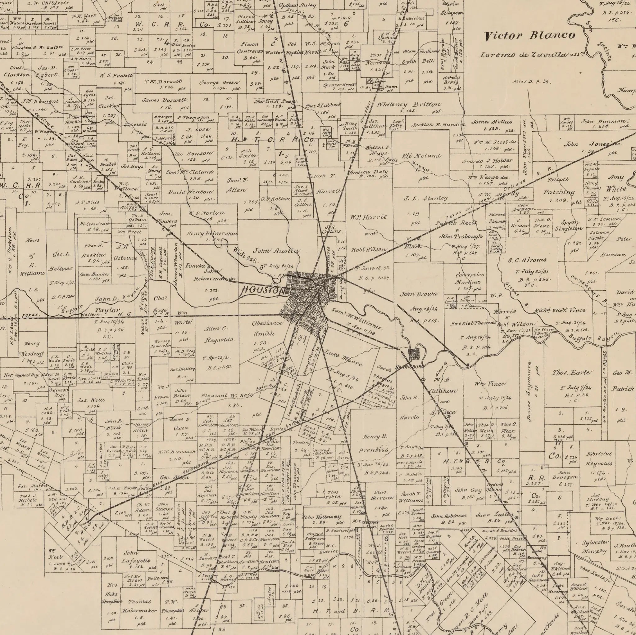 Harris County Map - Vintage 1879 Texas General Land Office Map