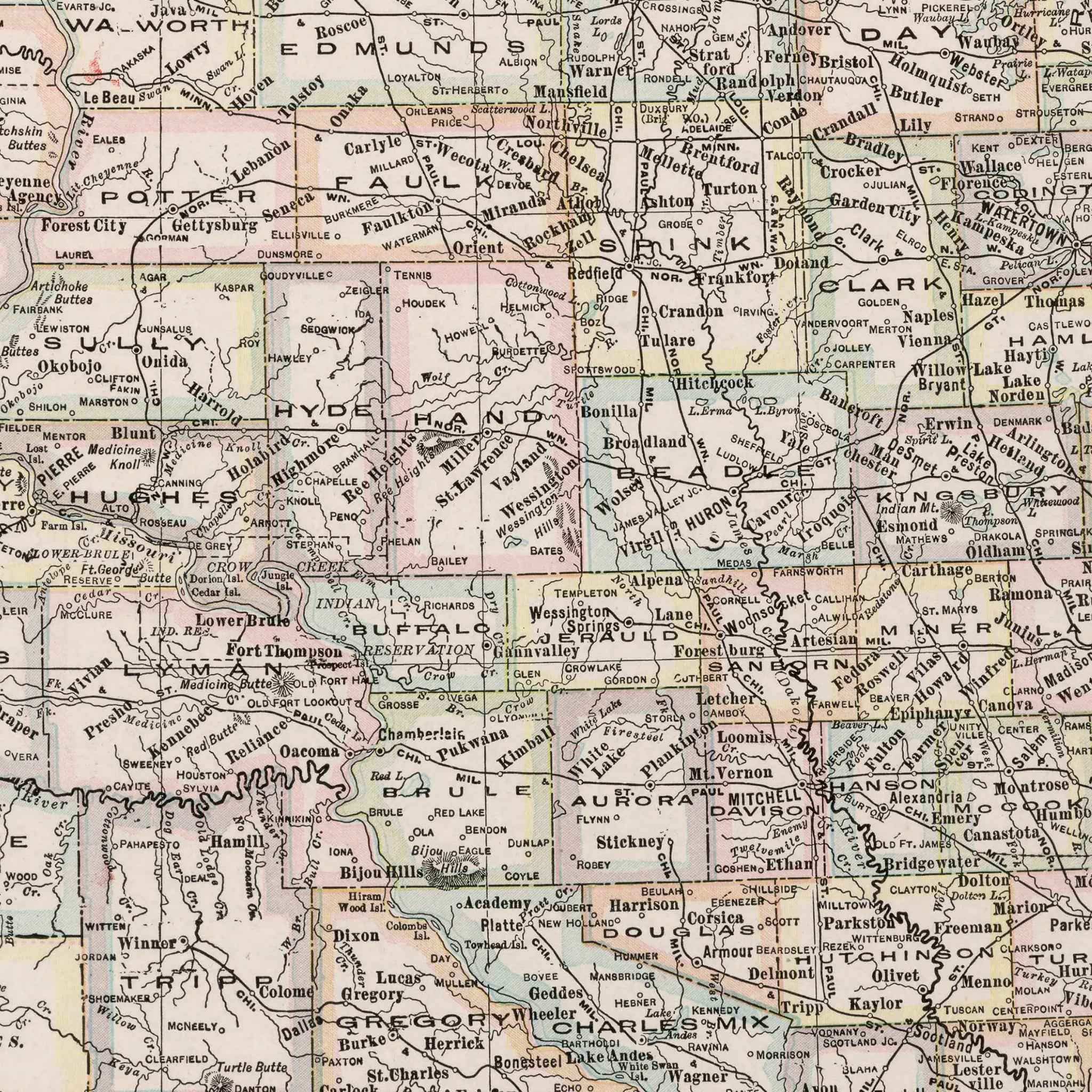 South Dakota Map - Vintage 1920 George F. Cram Historical Map