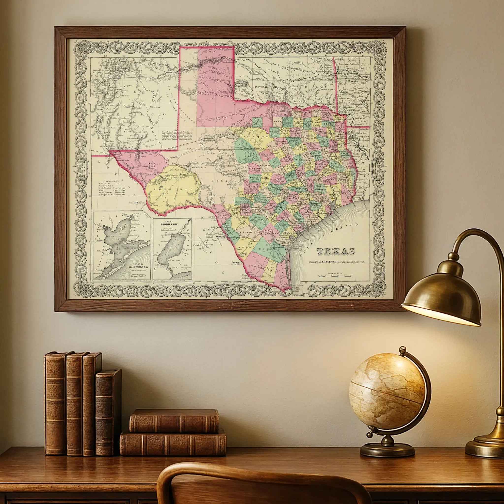 Texas Map - Vintage 1856 Colton Historical Wall Art