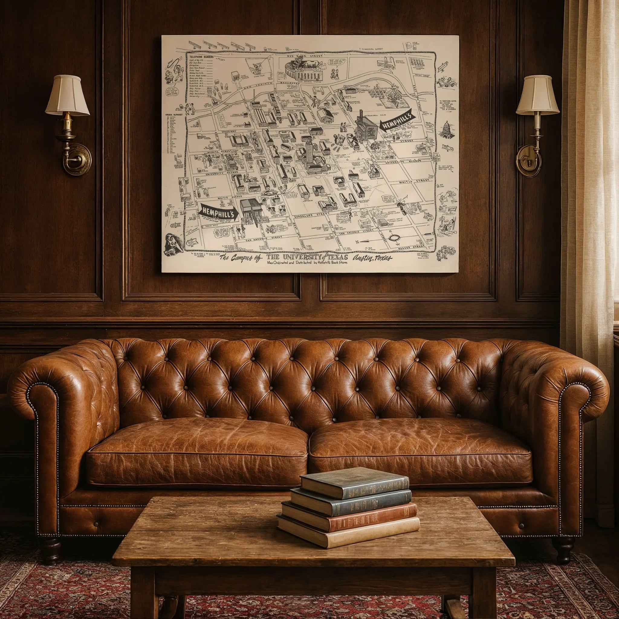 University of Texas Vintage Map - 1945 Illustrated Campus Life in Austin