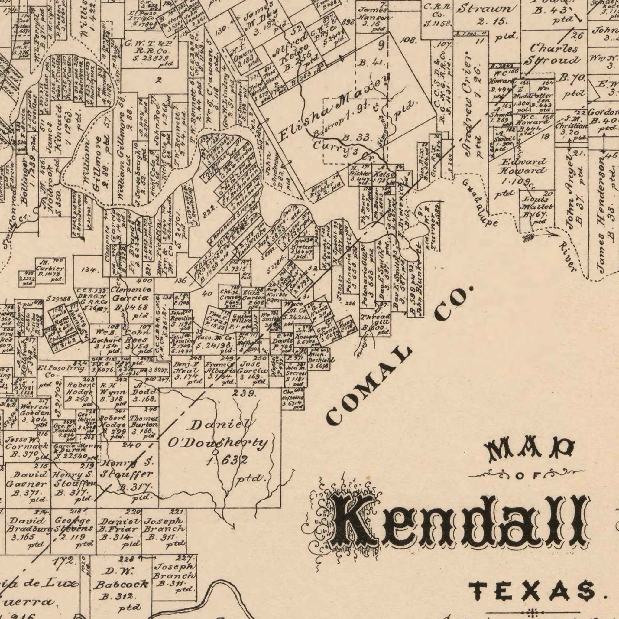 Kendall County Vintage Map - 1879 Texas General Land Office Map