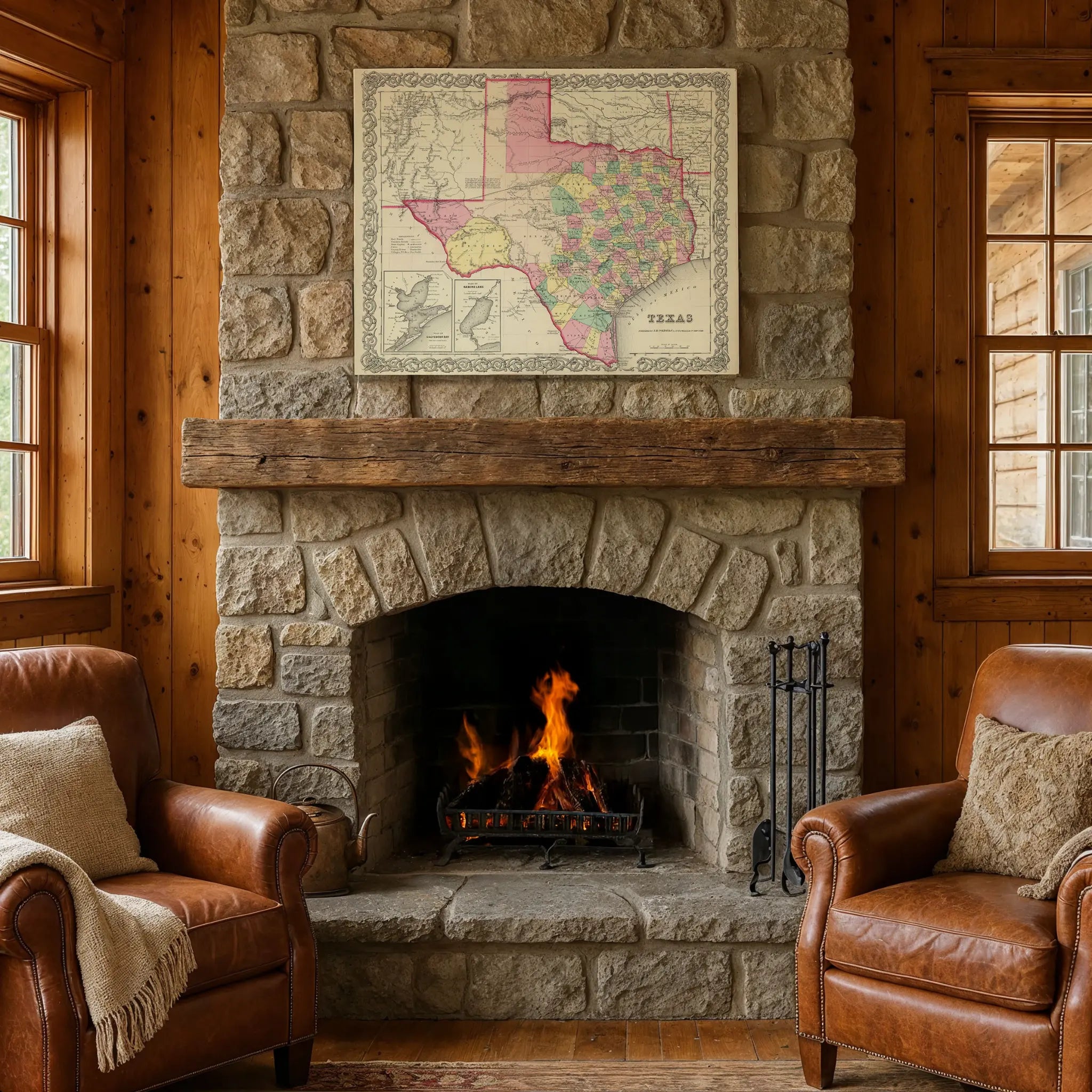 Texas Map - Fireplace Setting