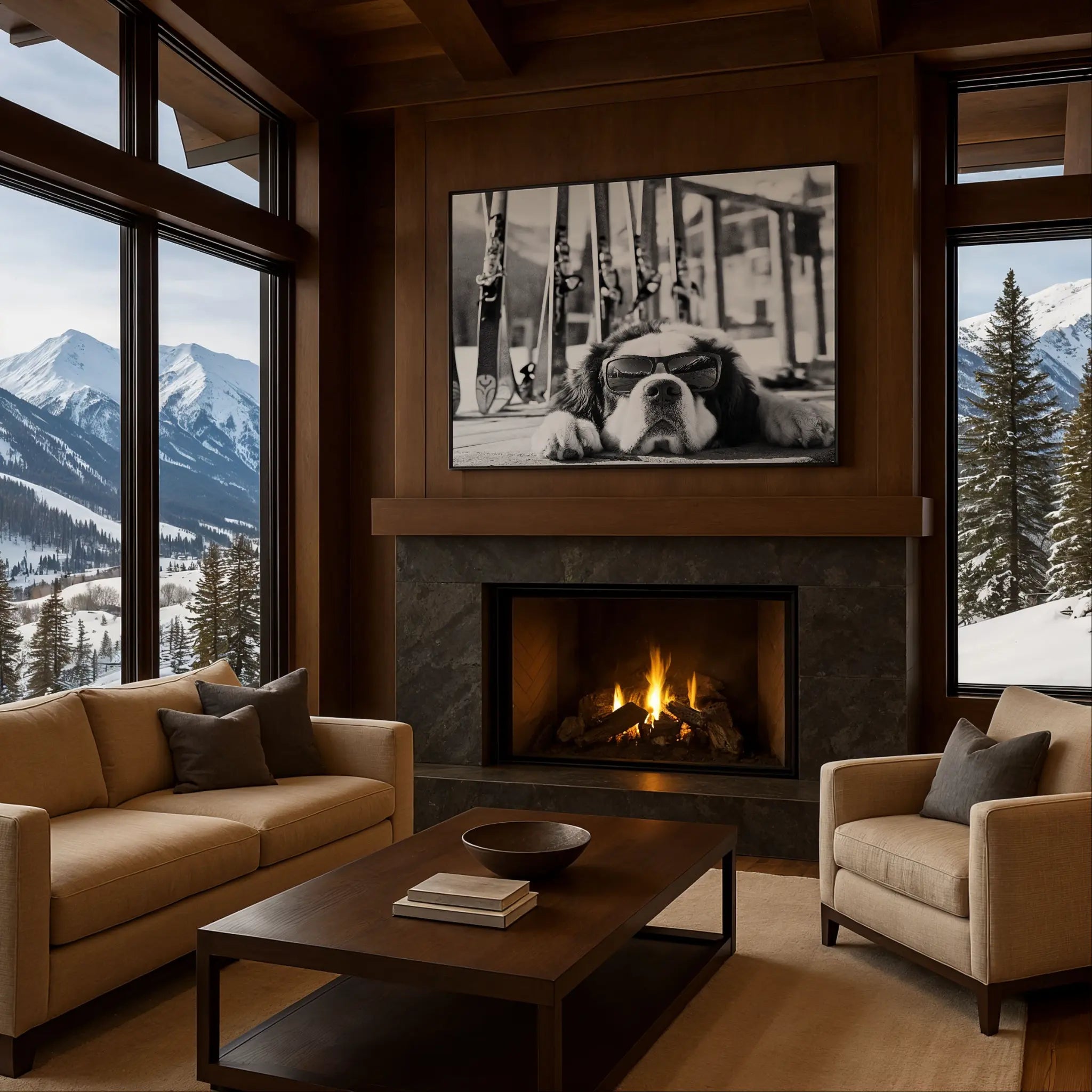 Ski Dog Photo by Cozy Alpine Fireplace